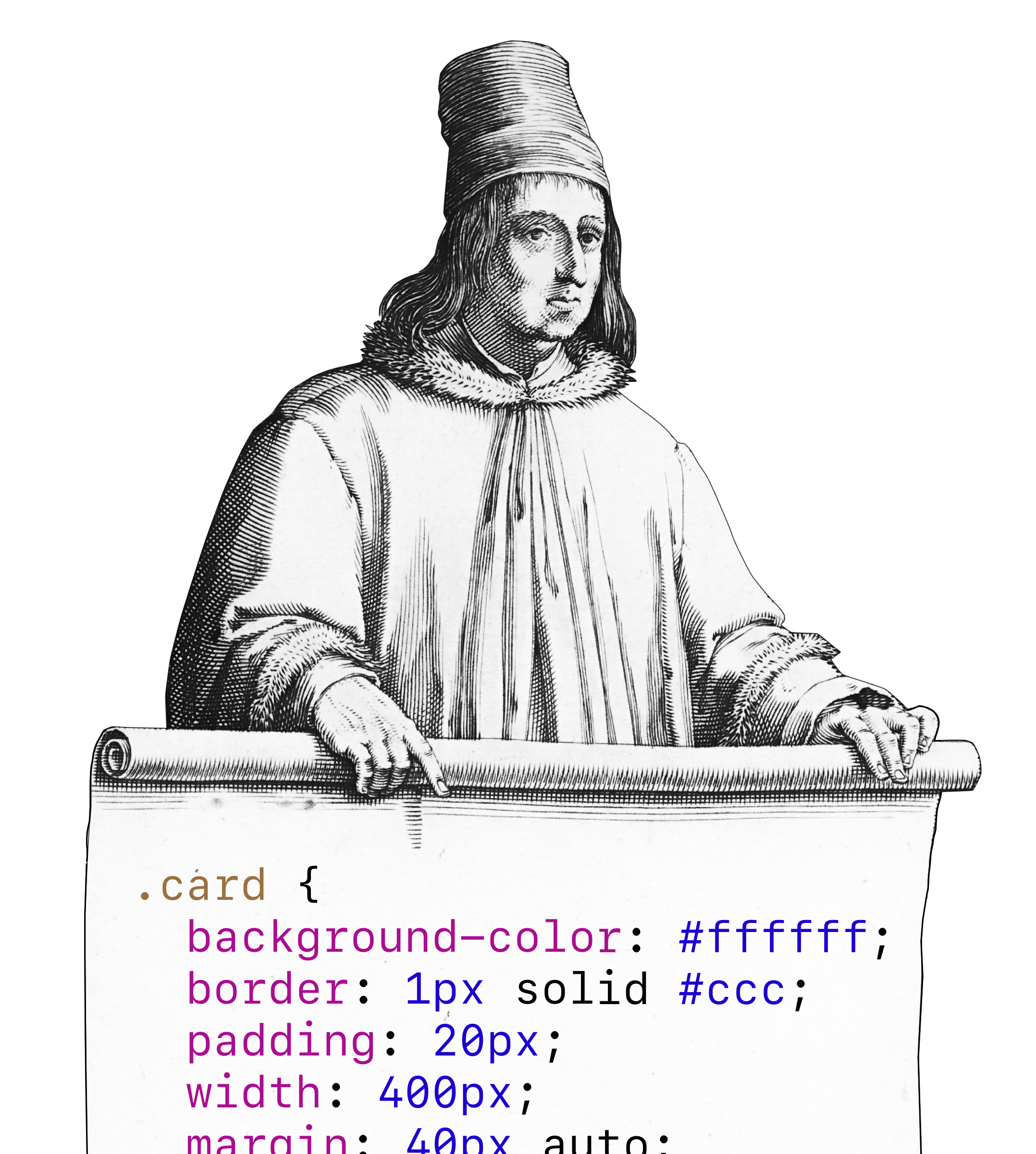 CSS guy holding CSS code