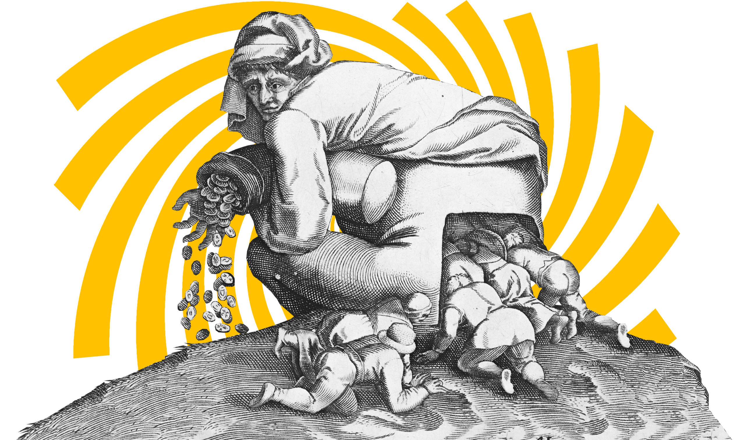 people crawling into-somone's back that gives out money