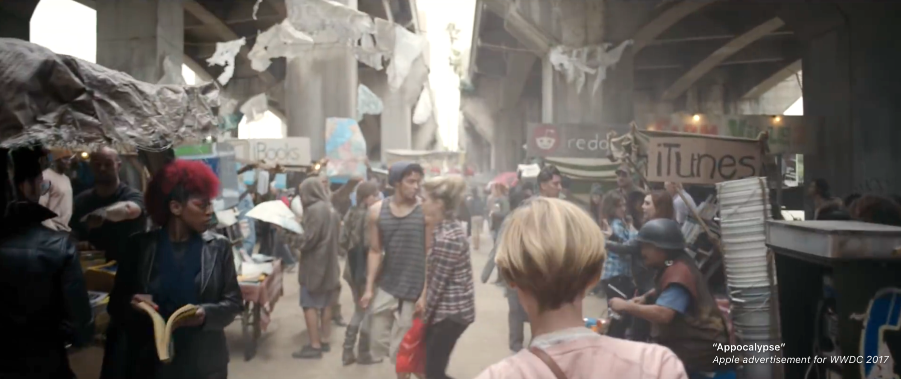 A street with people, used for Apple advertisement of WWDC 2017