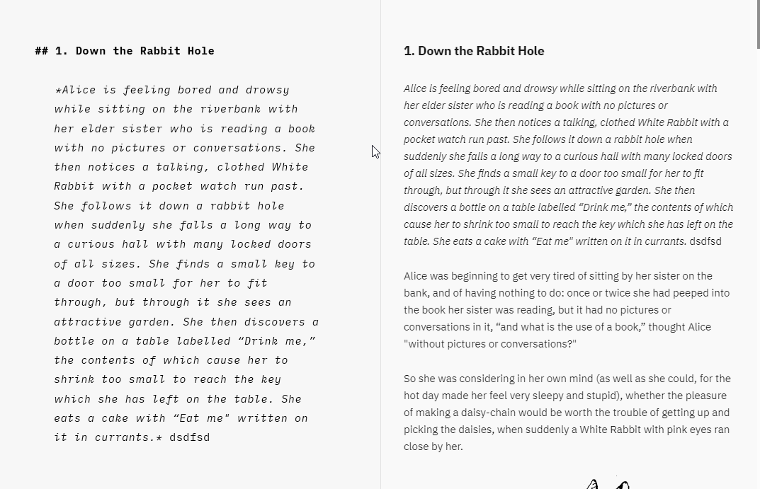 Screenshot of Writer for Windows with the Editor and Preview in PDF mode.