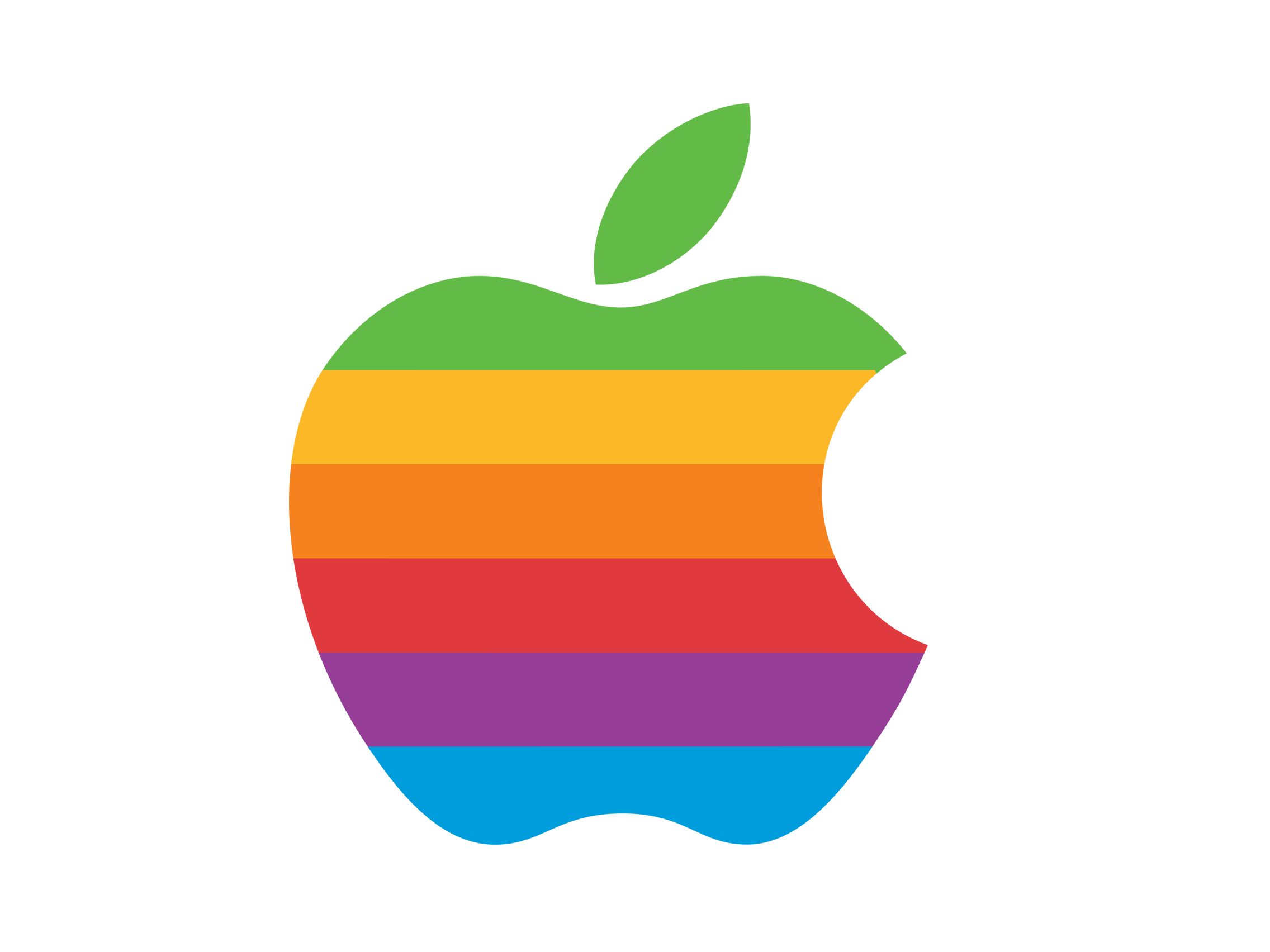 A rainbow-color Apple logo
