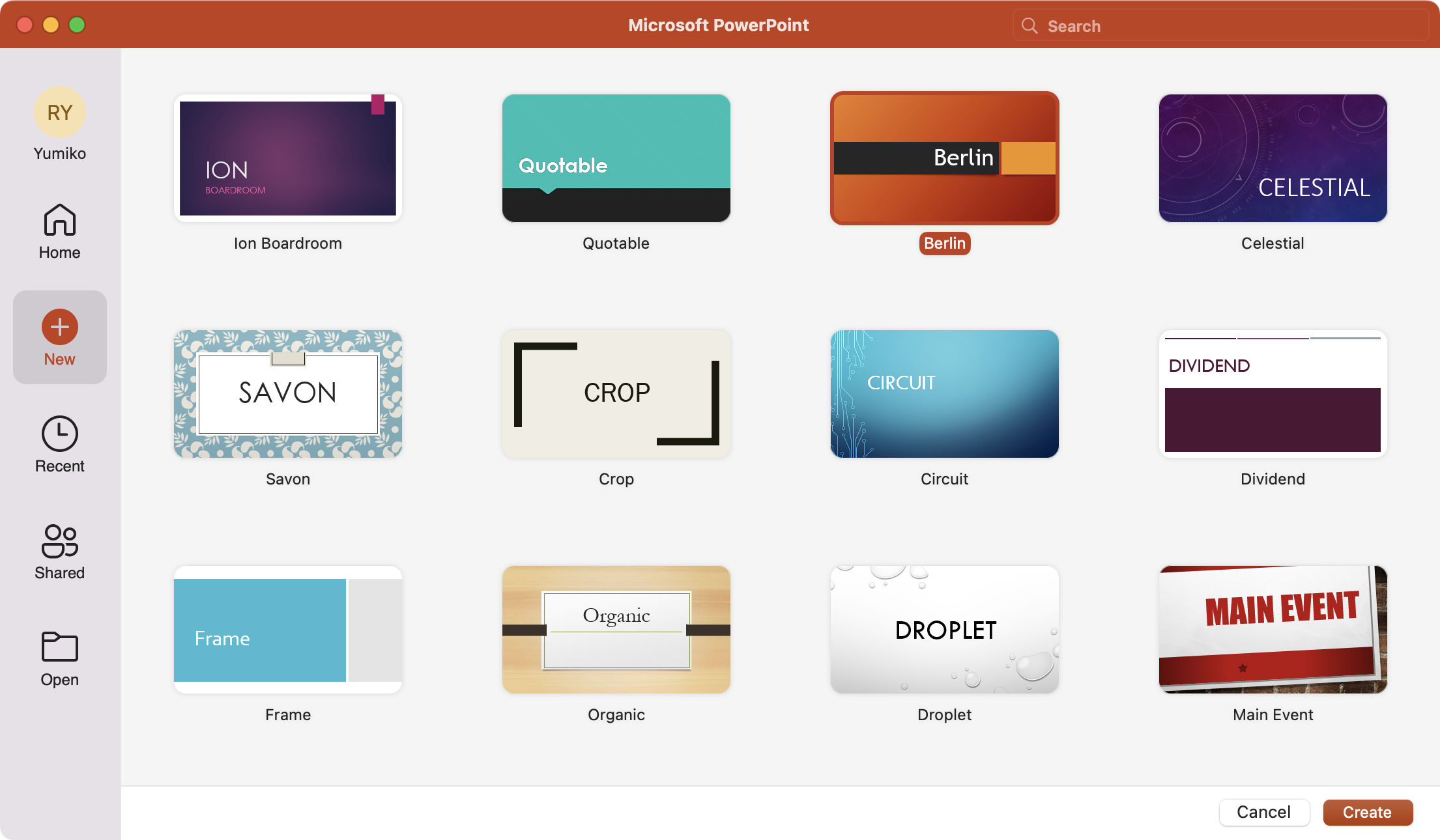 image of powerpoint template picker screen