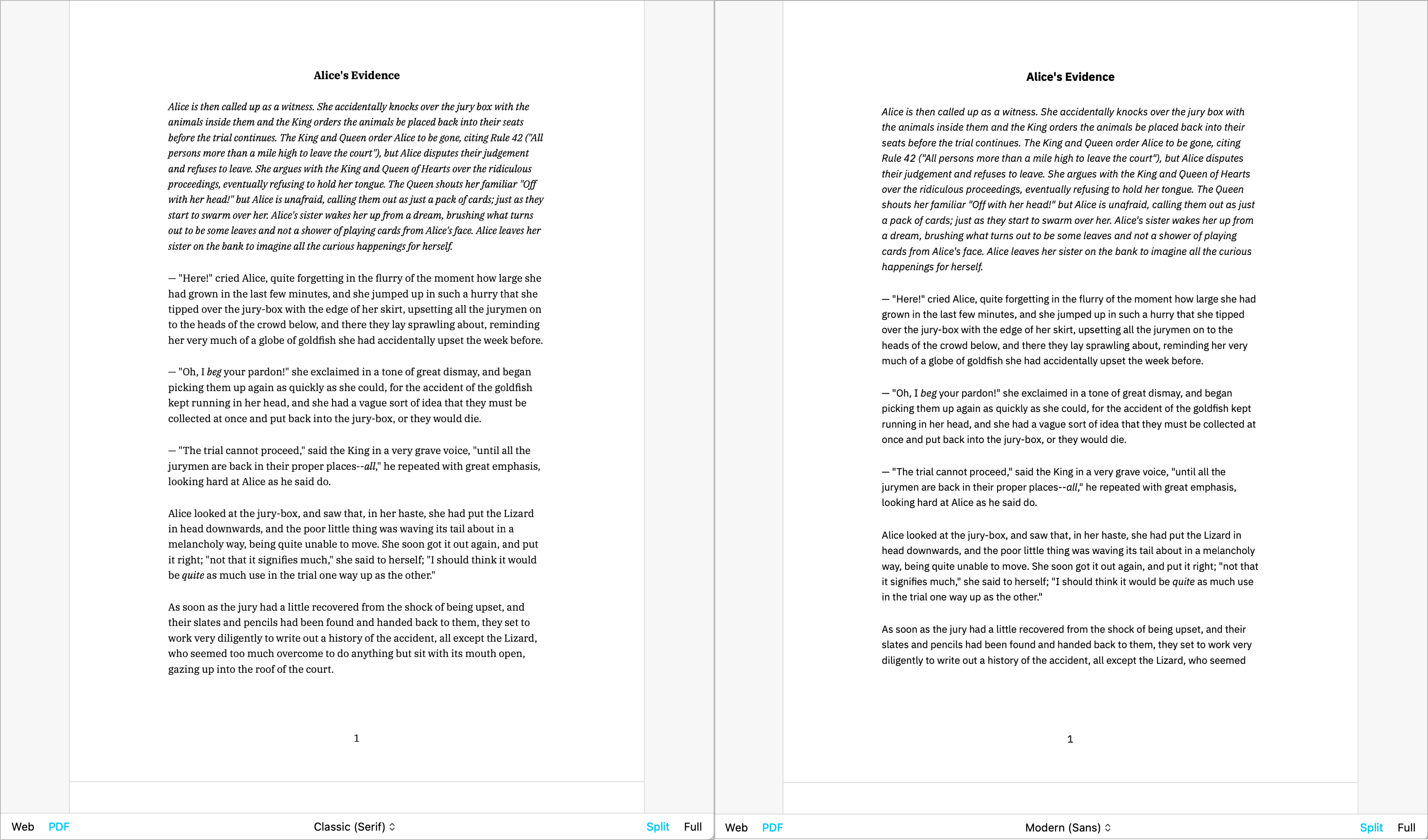 A screenshot of side-by-side Preview with the Classic and Modern templates.