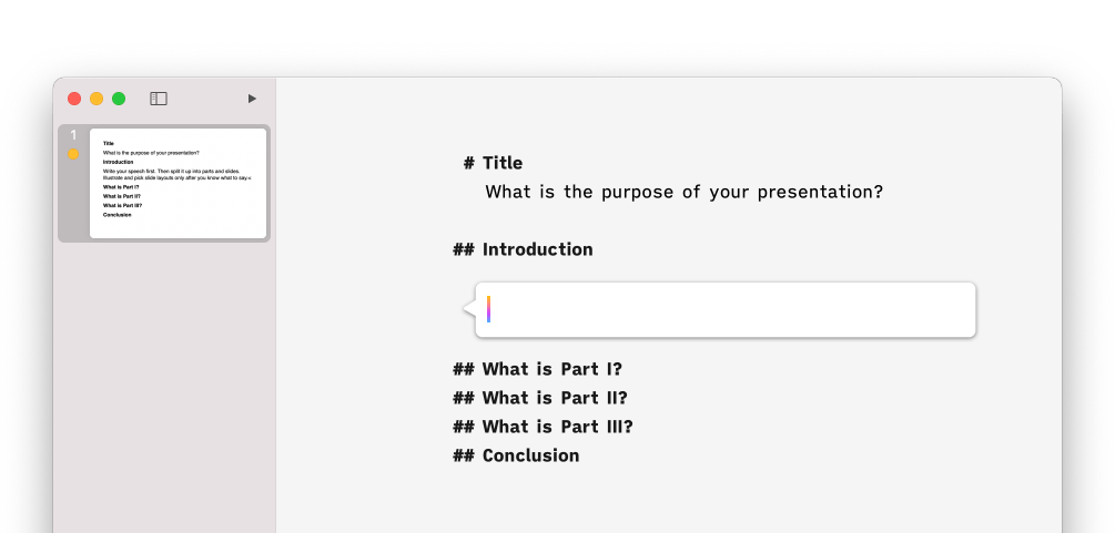 screenshot of pre-production iA Presenter app window