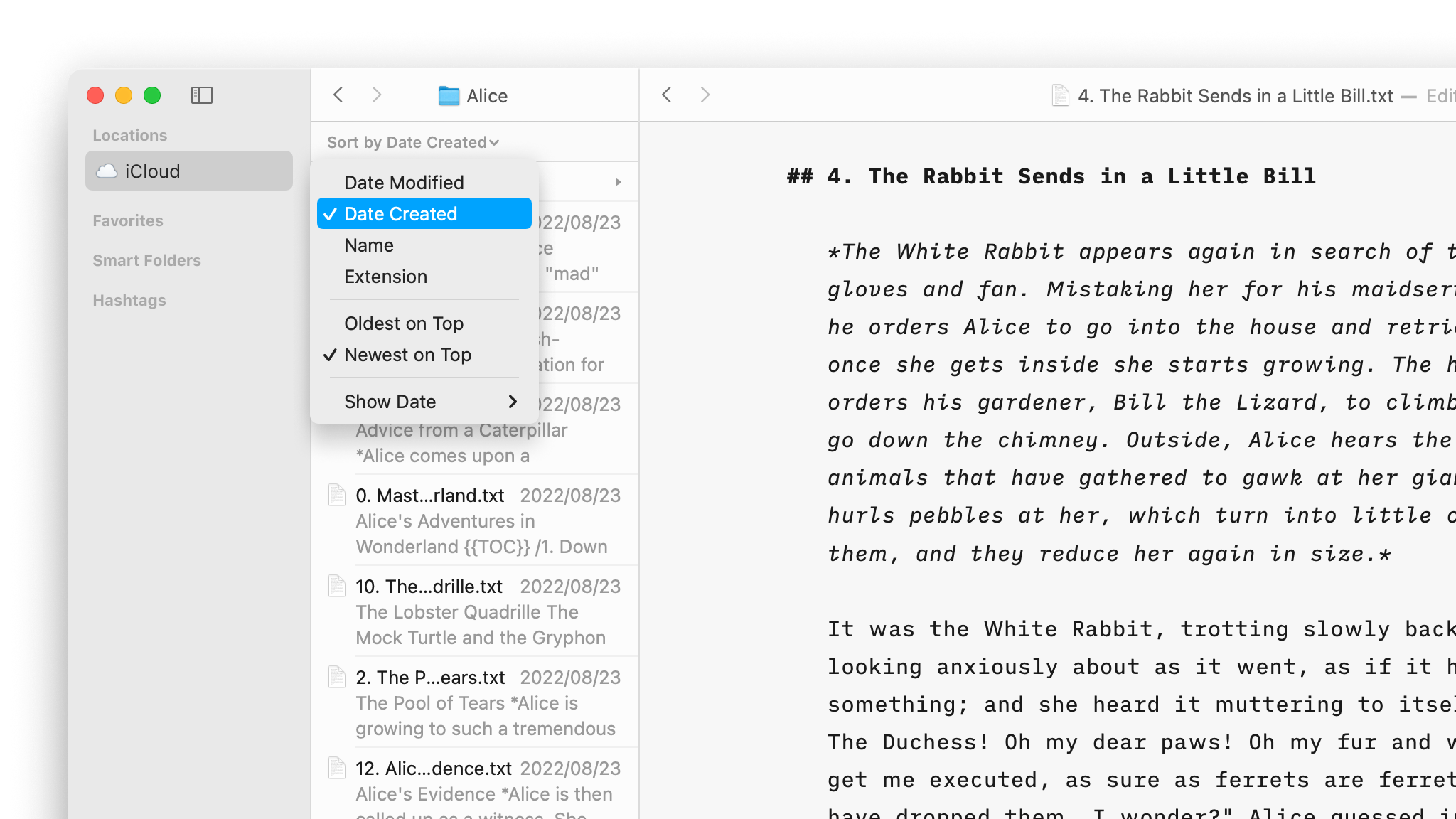A screenshot of a context menu opened from the Sort option in the Library, with the 