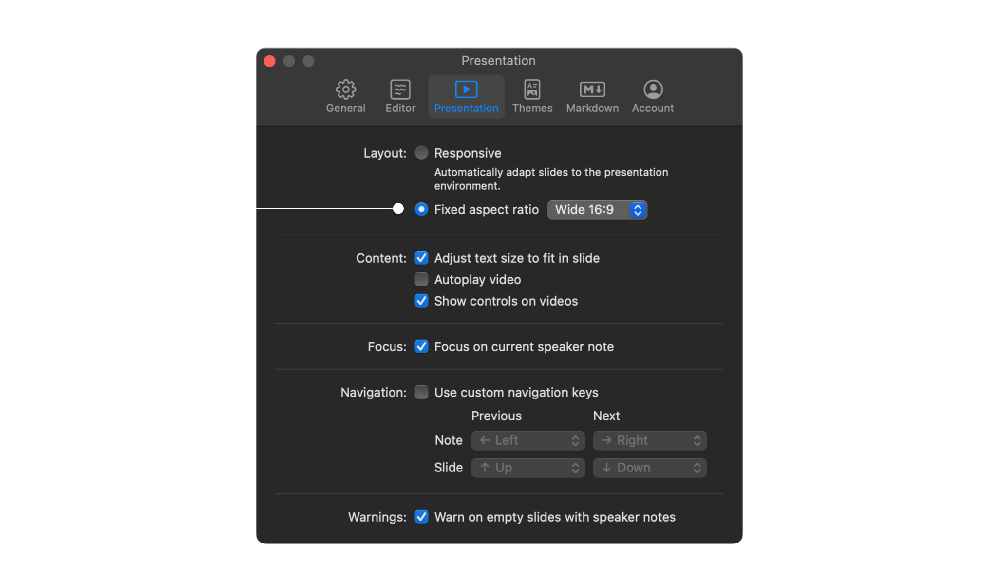 A screenshot of the Presentation Settings showing how to modify the Aspect Ratio of the thumbnails.