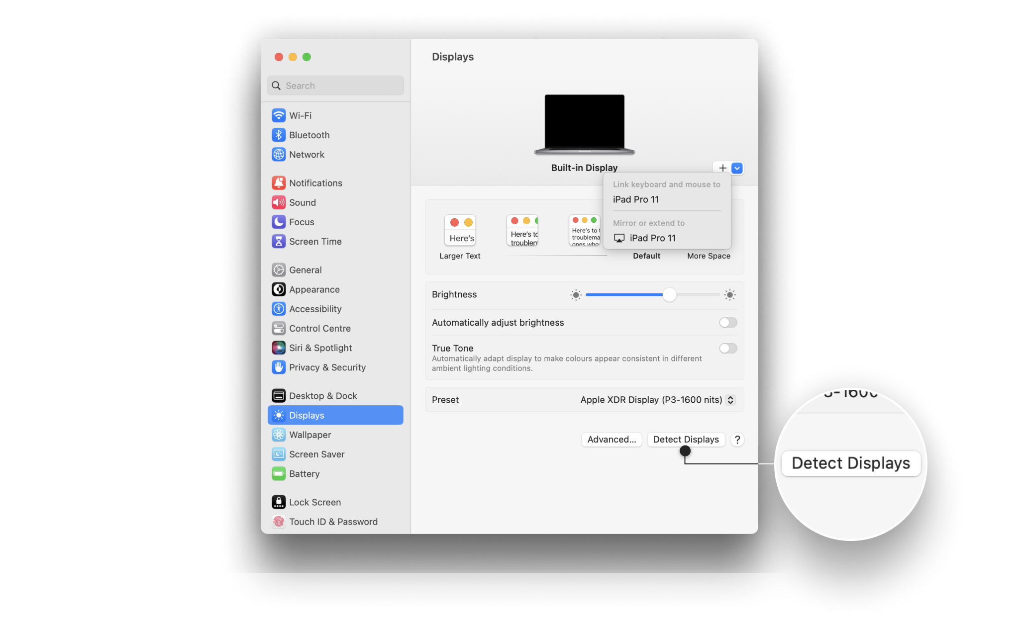 Screenshot of MacOS Settings for displays.