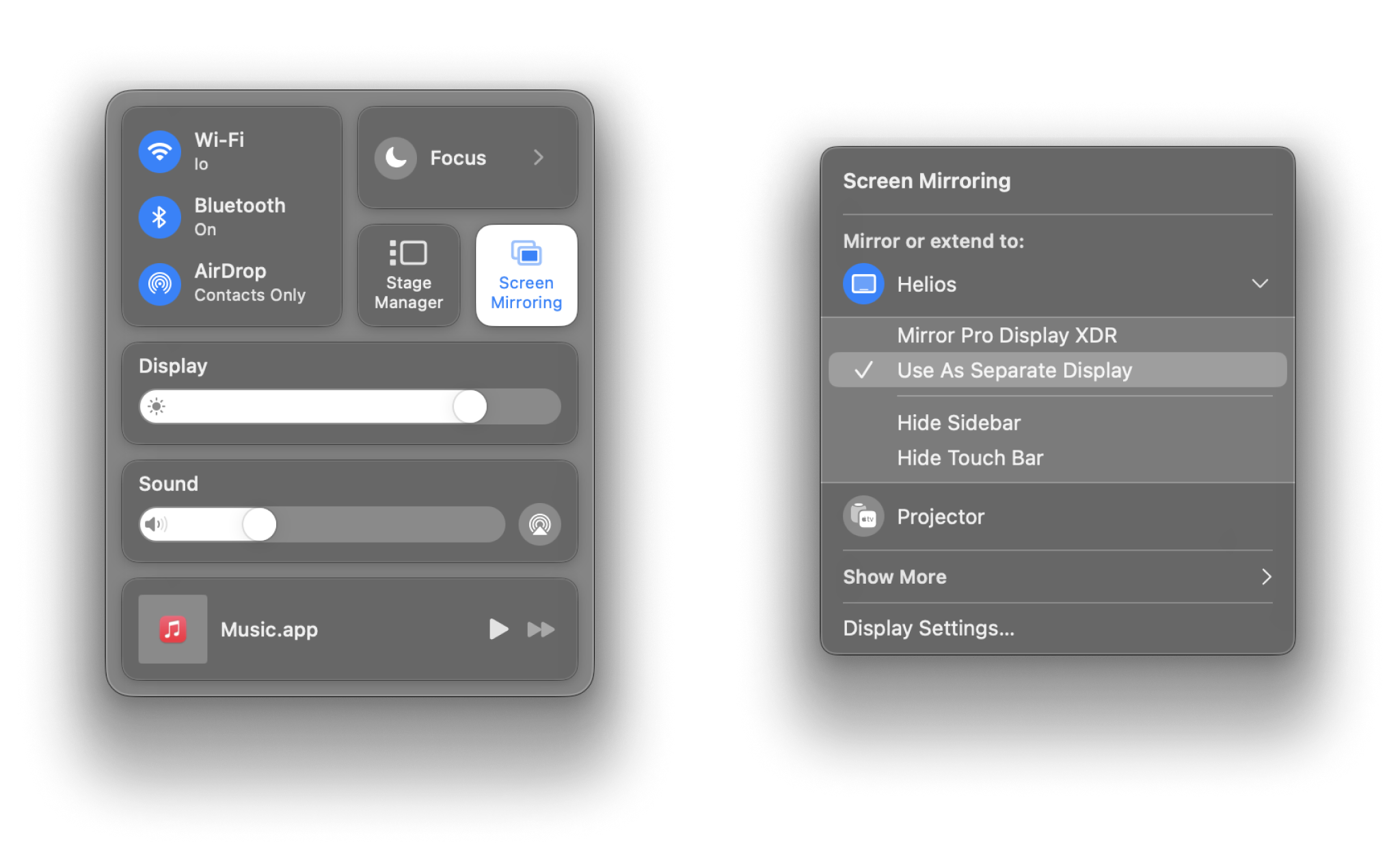 Screenshots of the Control Center on Mac and screen mirroring options.