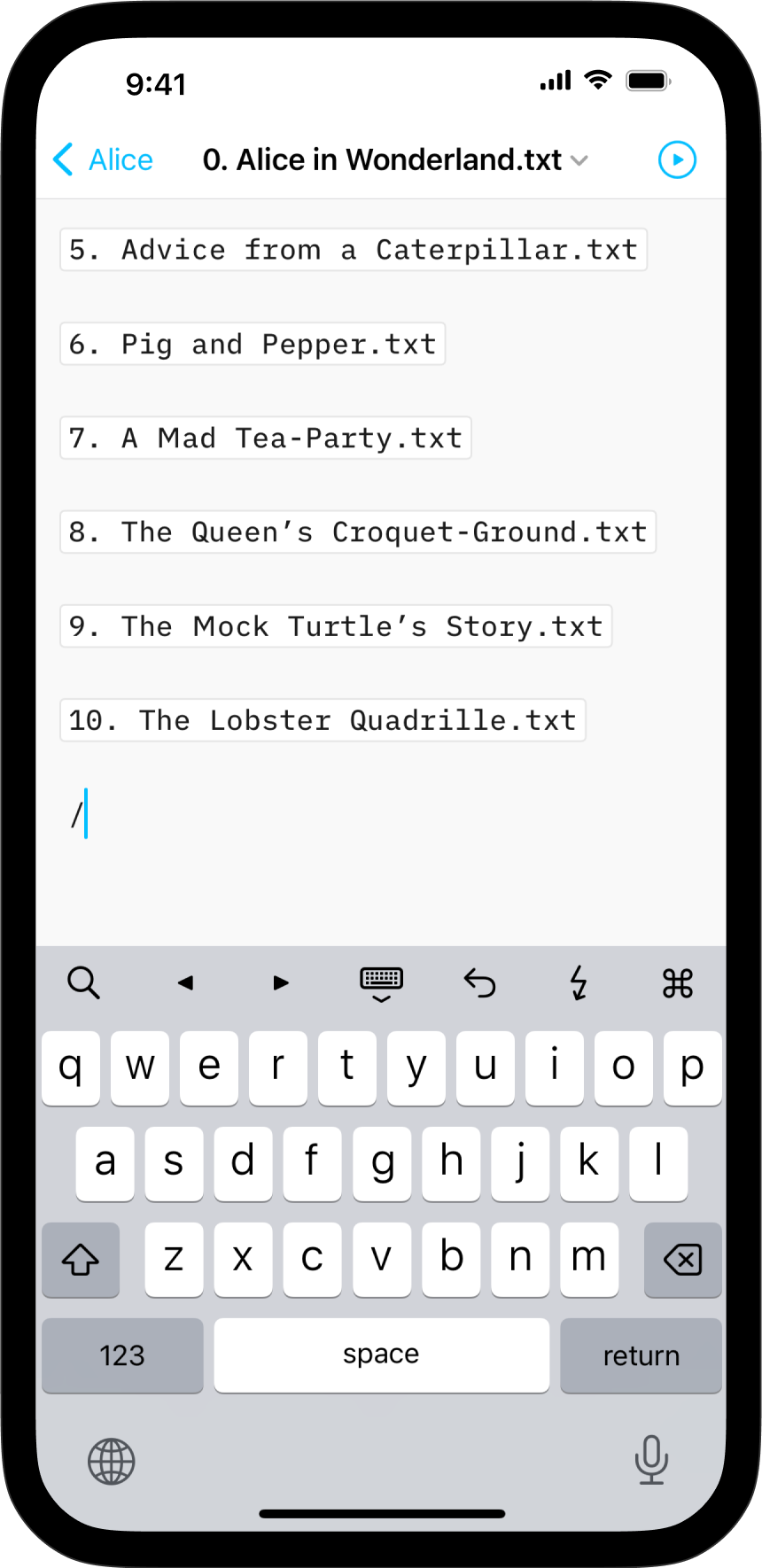 A screenshot of the Editor with several files added as Content Blocks and a slash typed at the bottom.