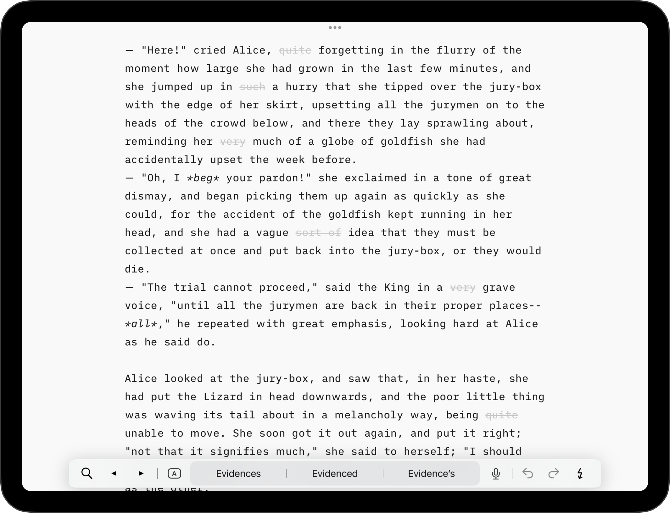 A screenshot of a text in the Editor with some parts greyed out.