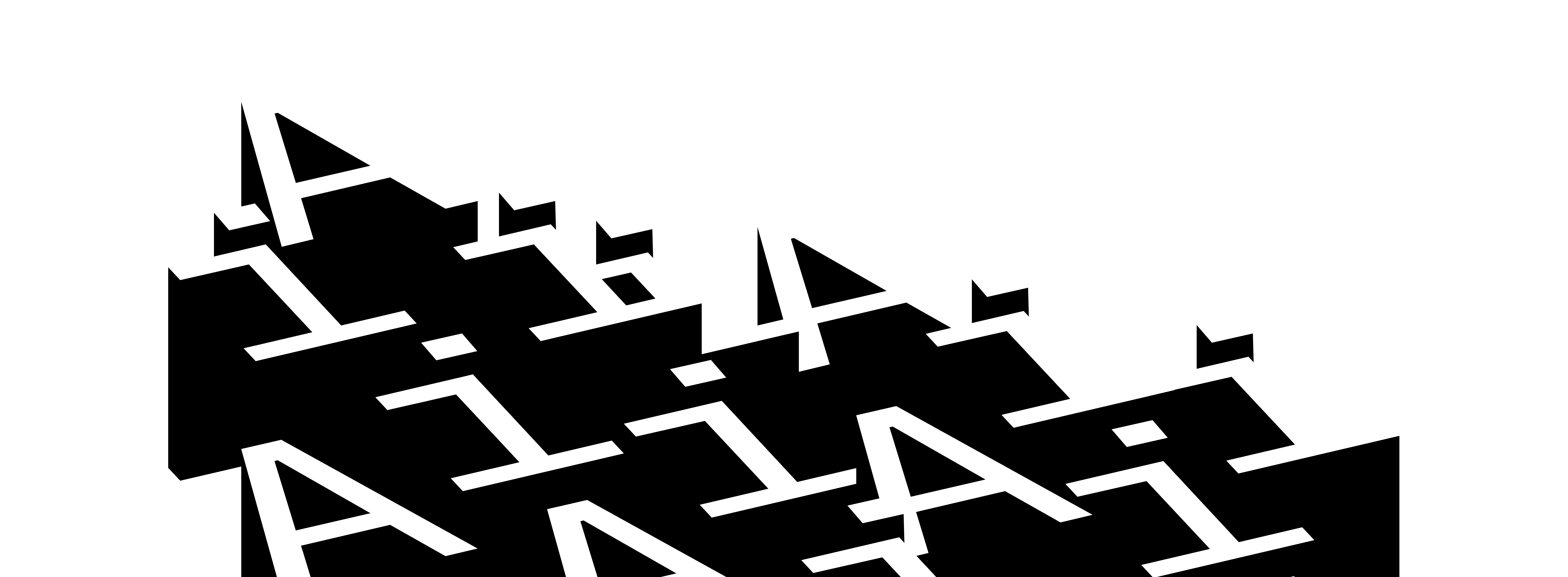 A black and white graphic with the letters A and I in 3D, in a pyramid shape