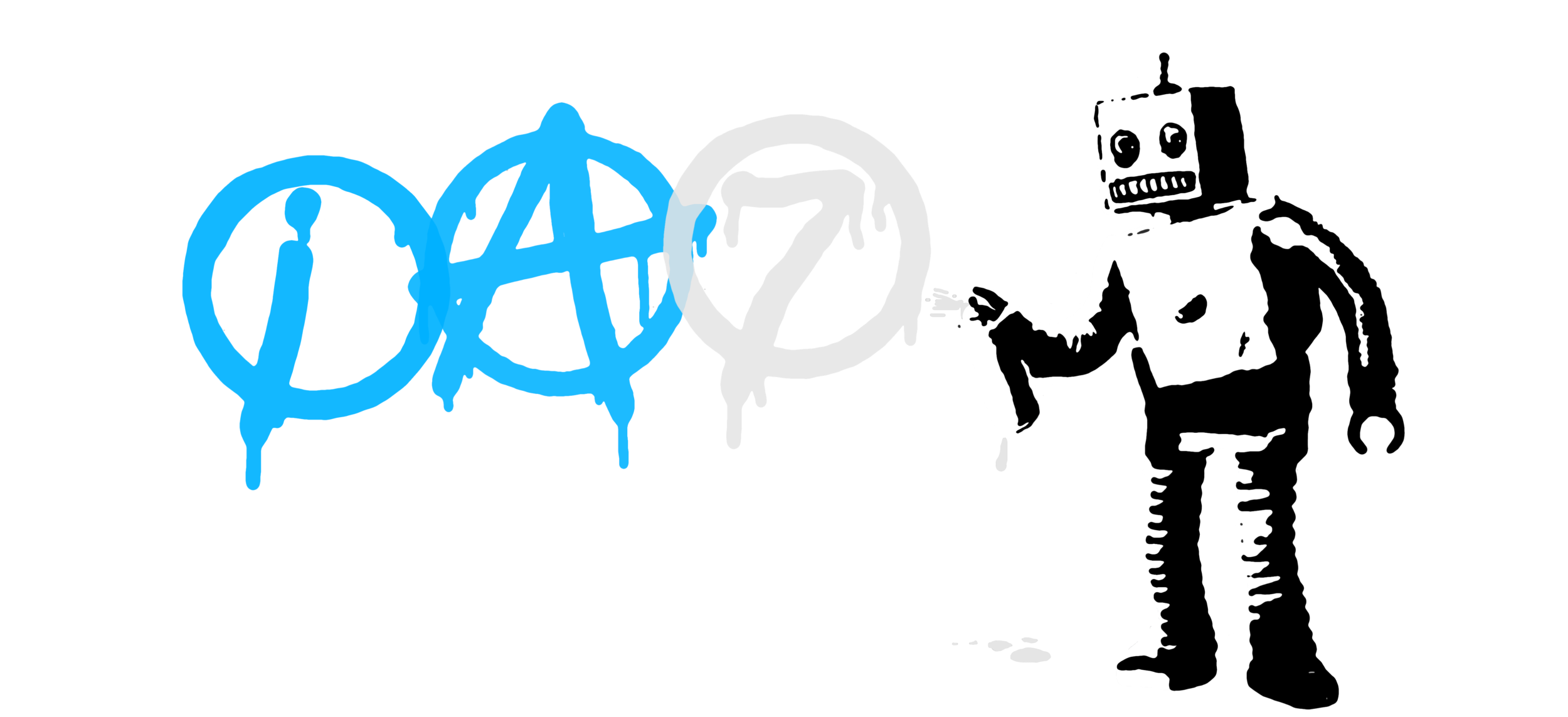 Image of a graffiti tag reading “iA7” in blue paint created by a robot