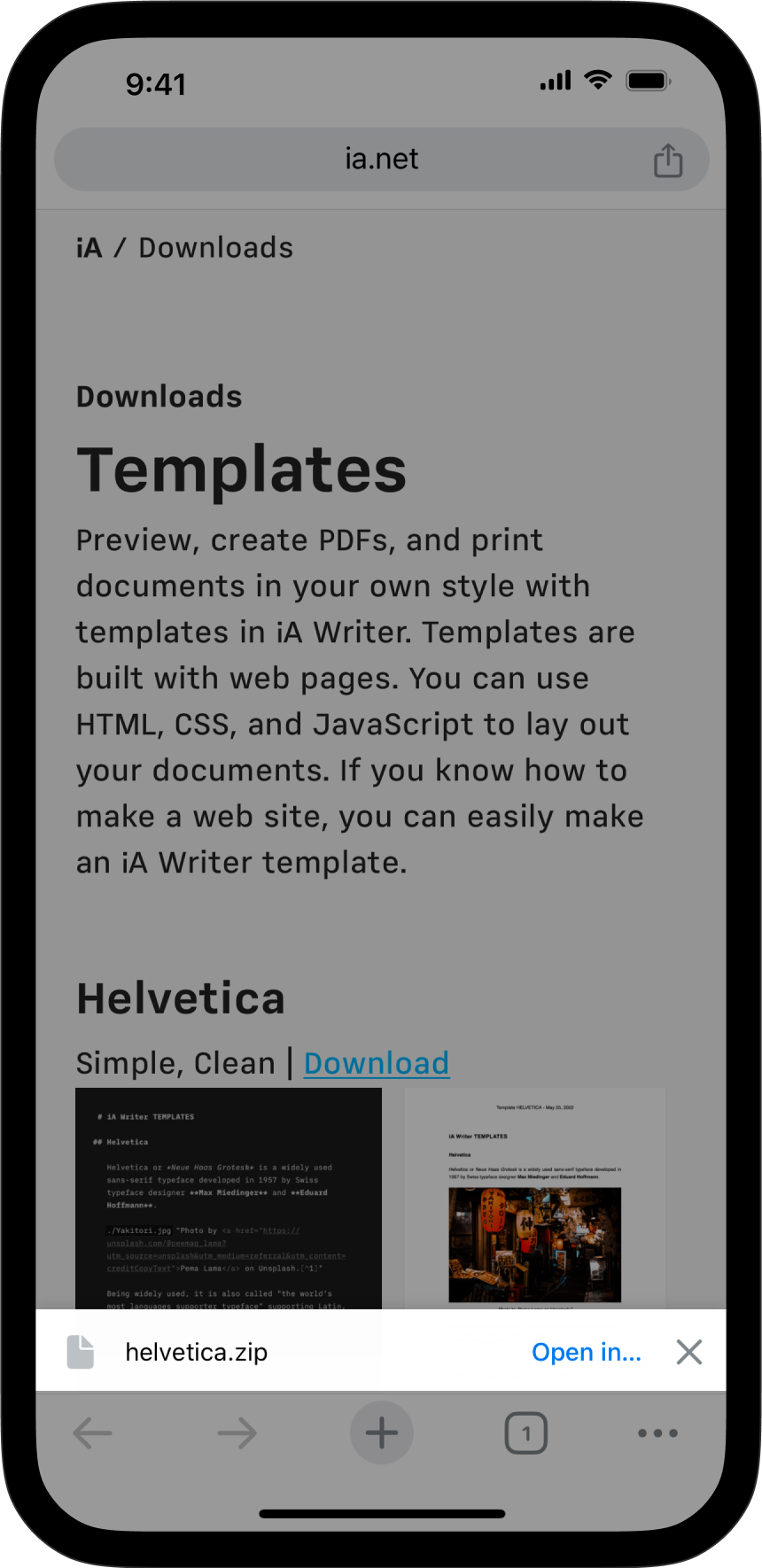 A screenshot of the iA download page on Chrome, with a downloaded folder highlighted on the bottom part.