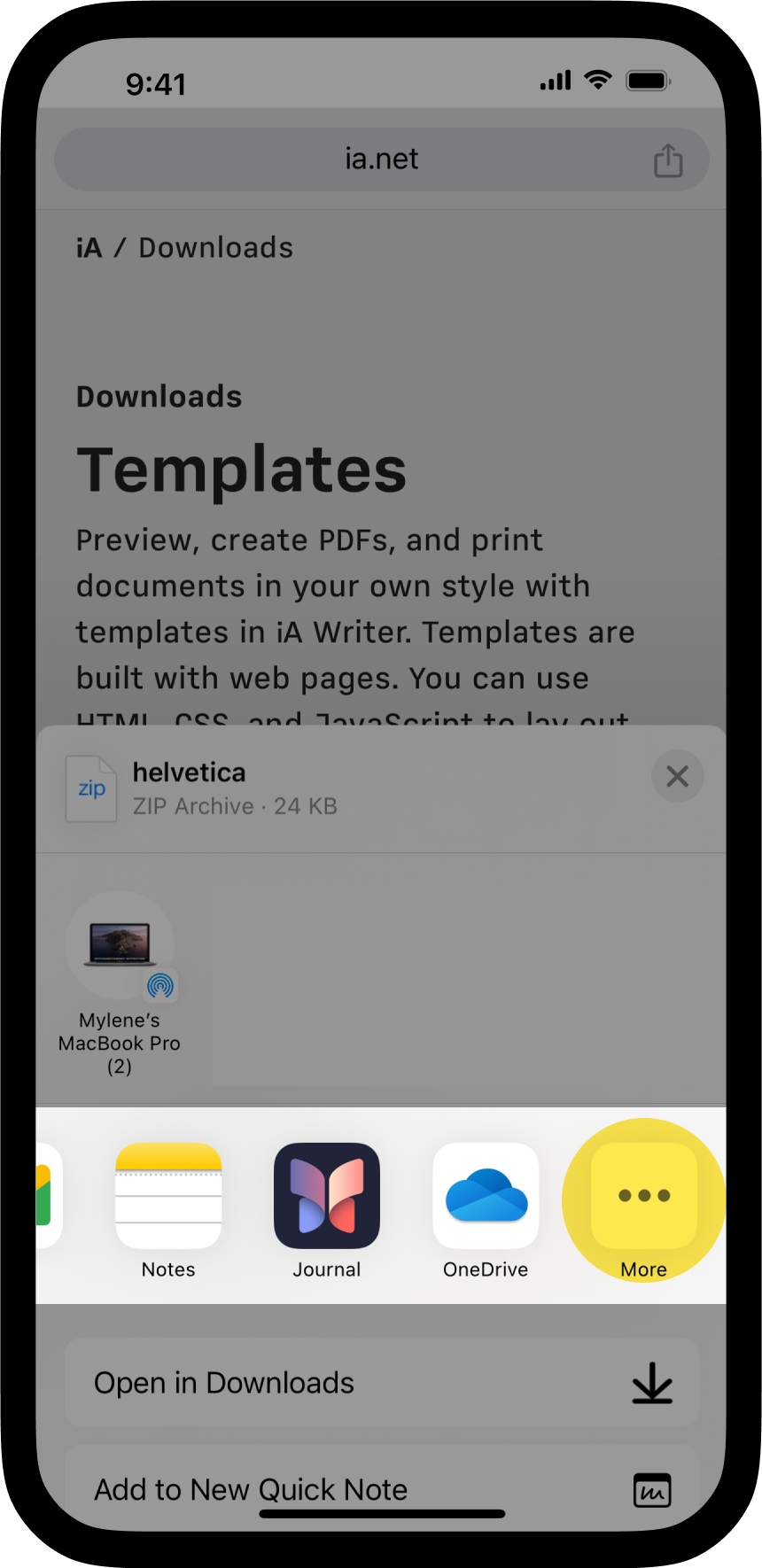 A screenshot of the iOS Share menu with the 