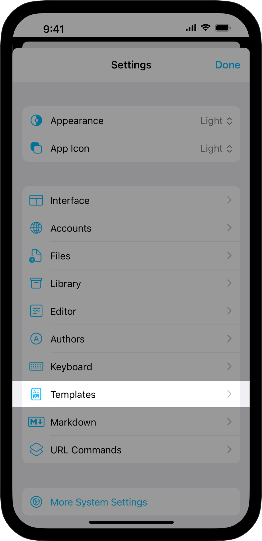 A screenshot of the Settings with the 