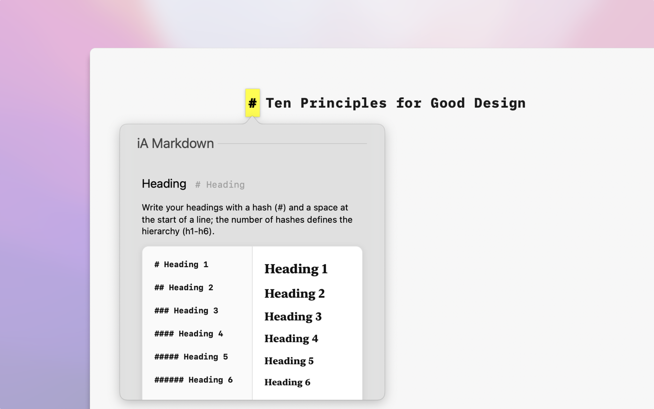 A close up of the iA Markdown dictionary open with iA Writer