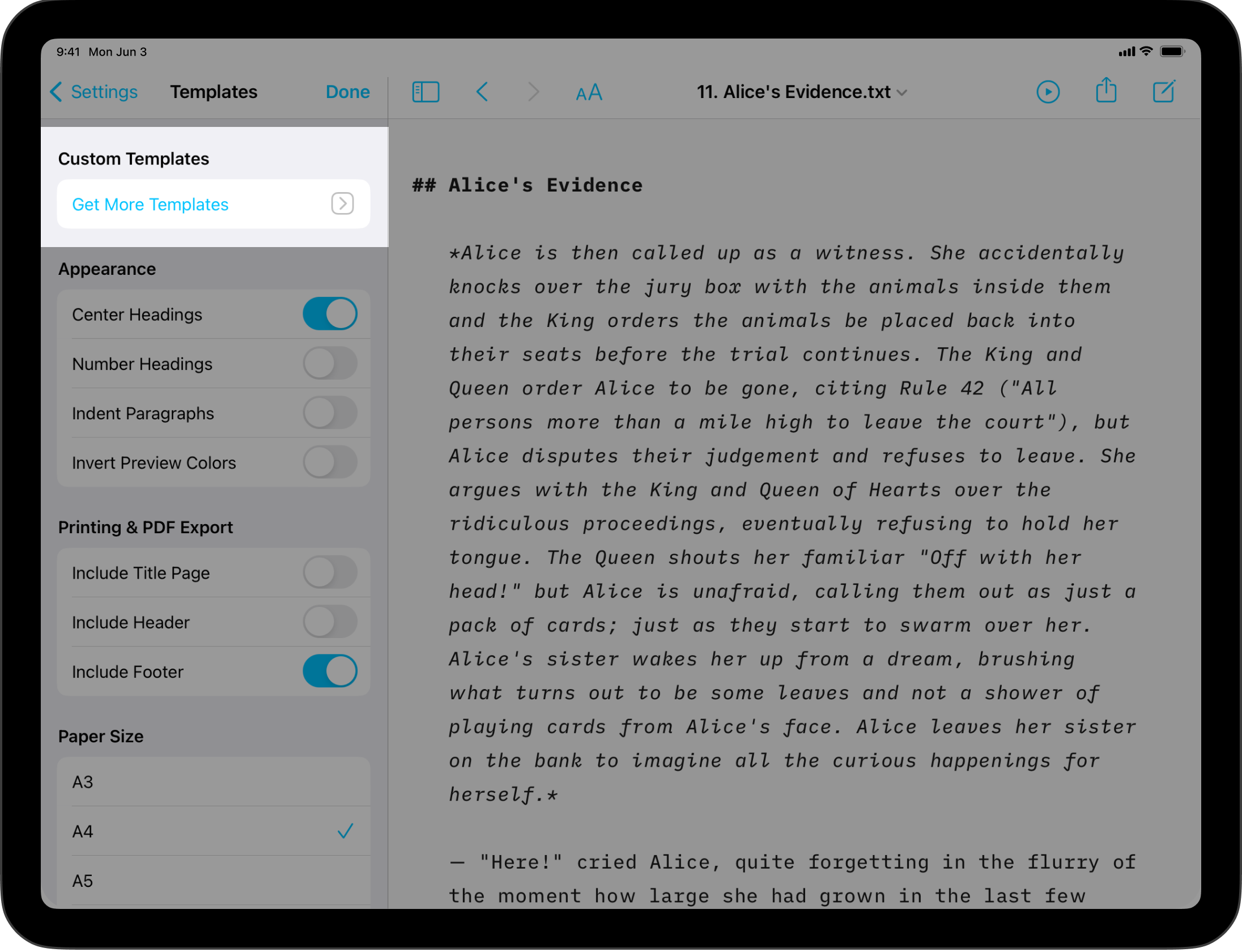 A screenshot of the Templates submenu with the 