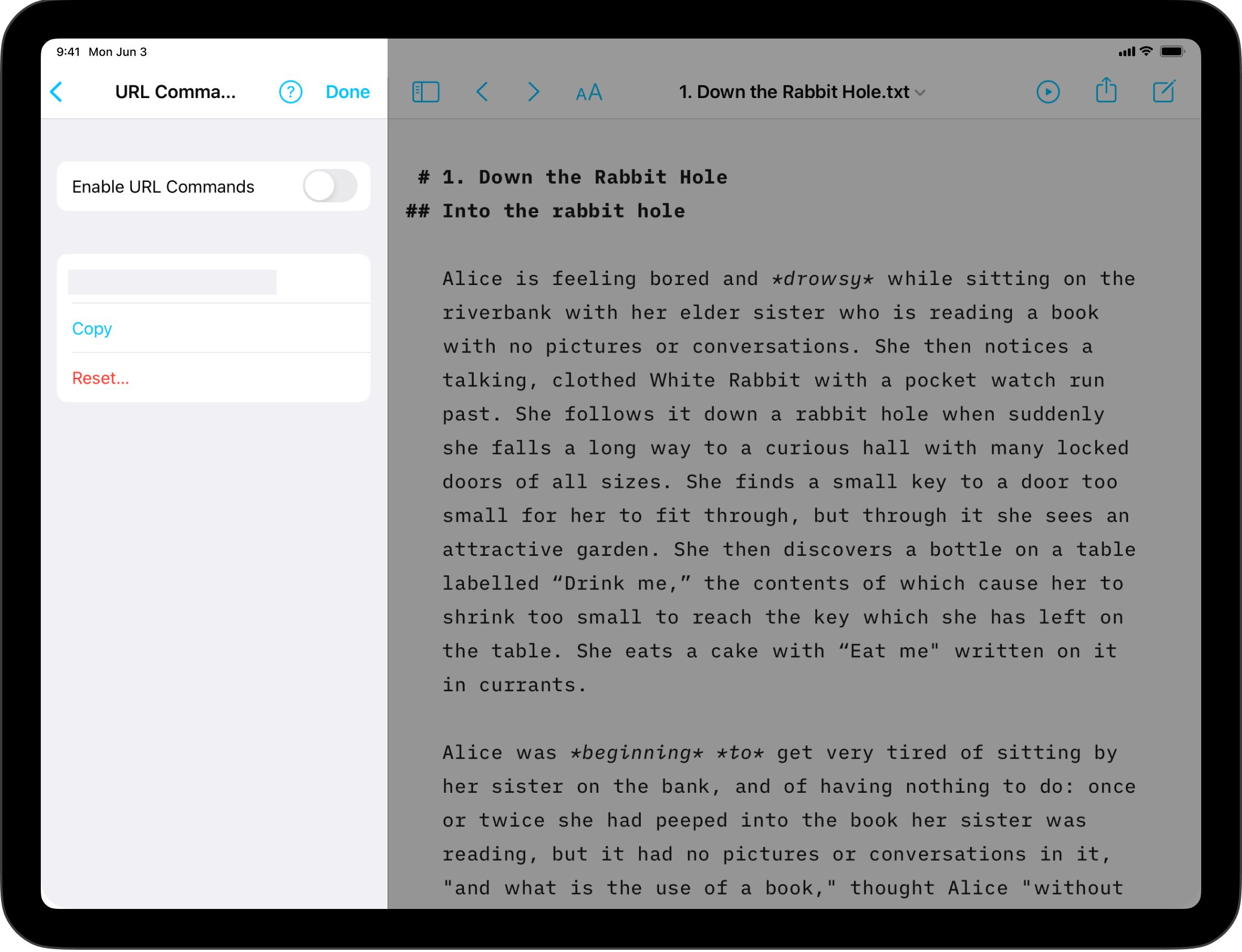 The URL Commands submenu.