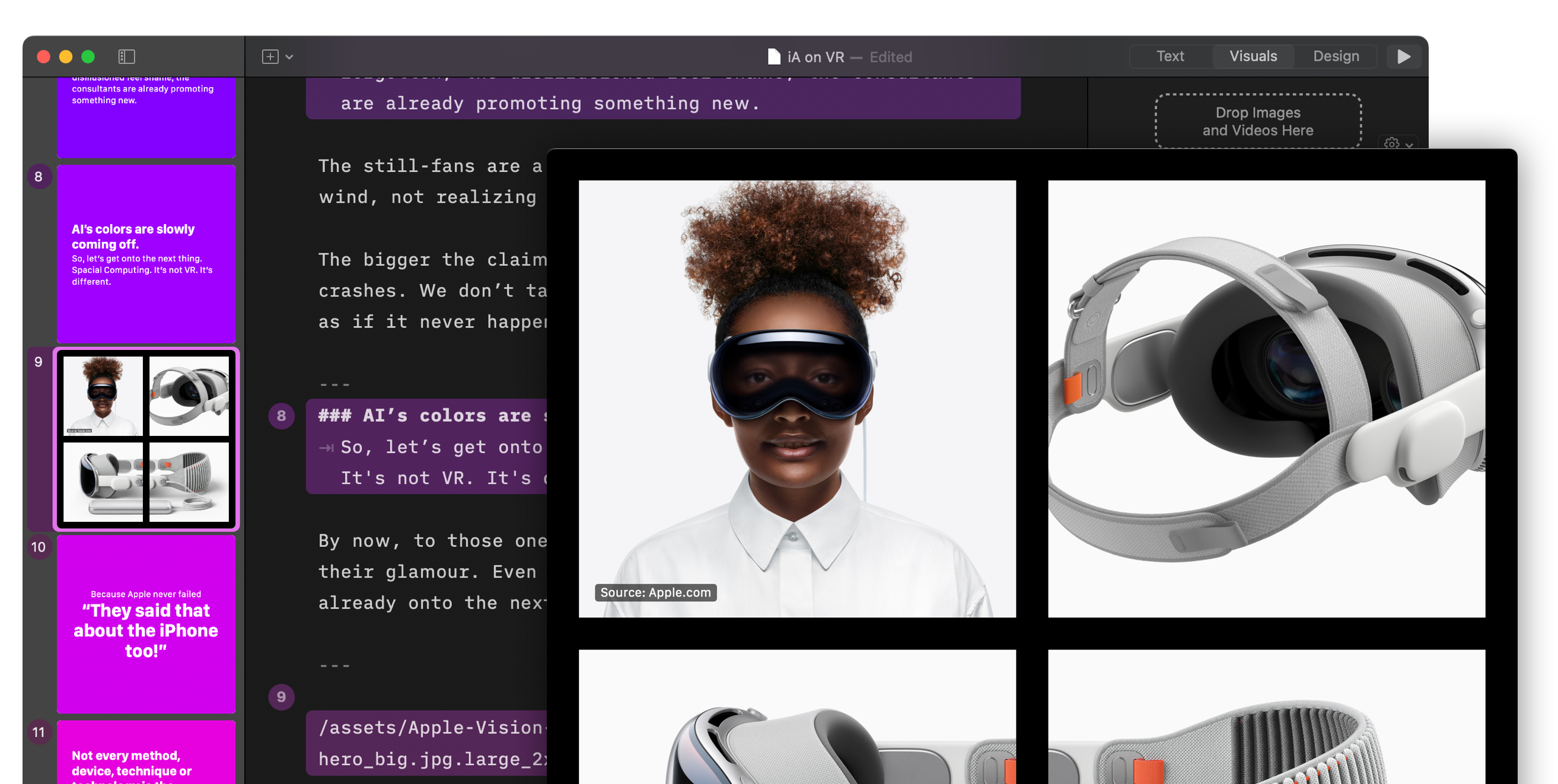 Screenshot of iA Presenter with the Preview window showcasing four images in a grid
