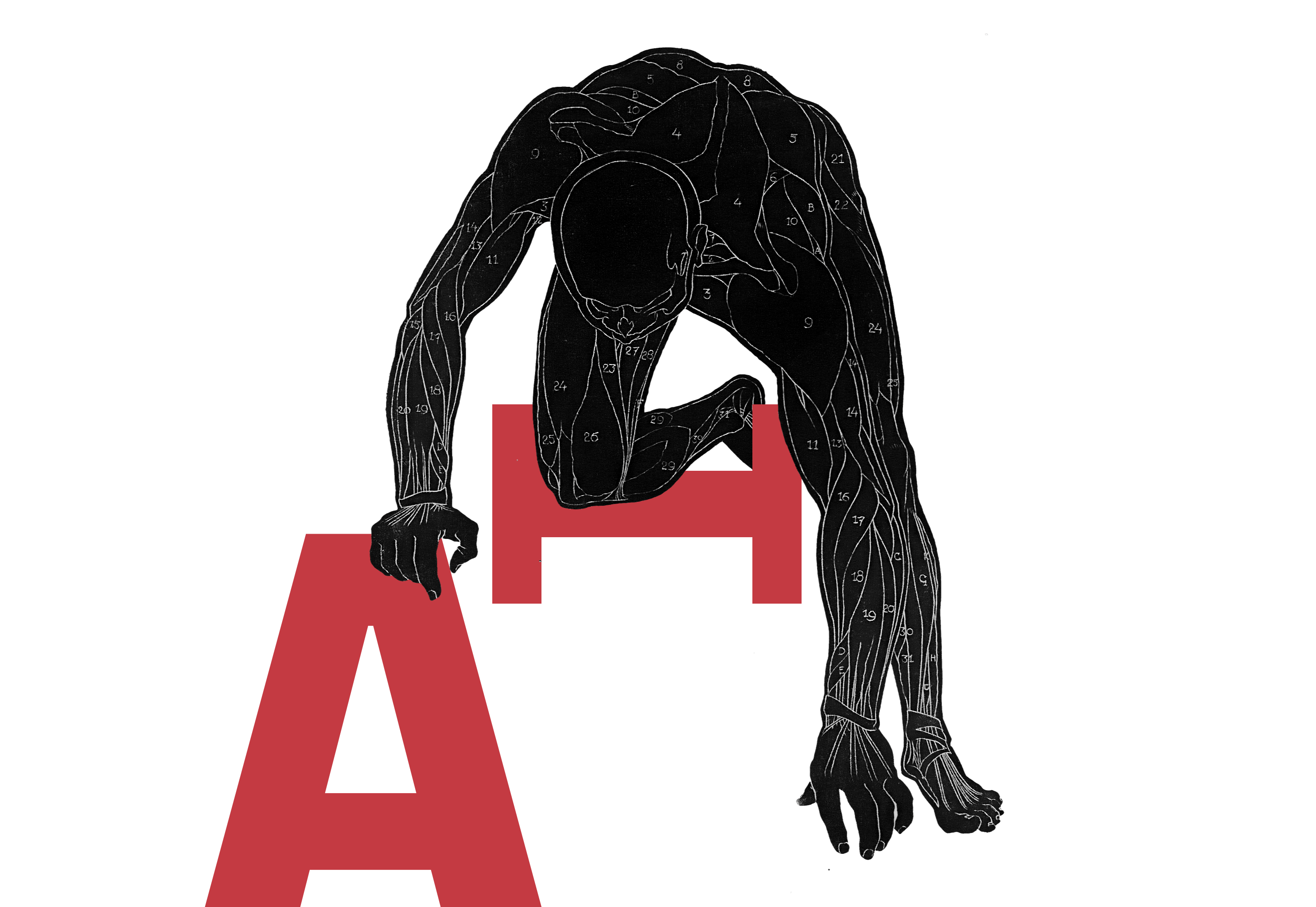 A runner crouched at the starting line, preparing to launch forward, with large red letters “AI” painted on the track beneath them.