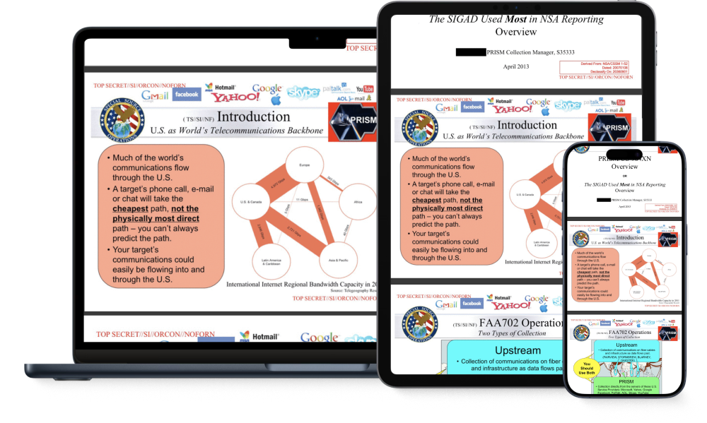 Image of a cluttered PowerPoint presentation shown on Mac, iPad, and iPhone