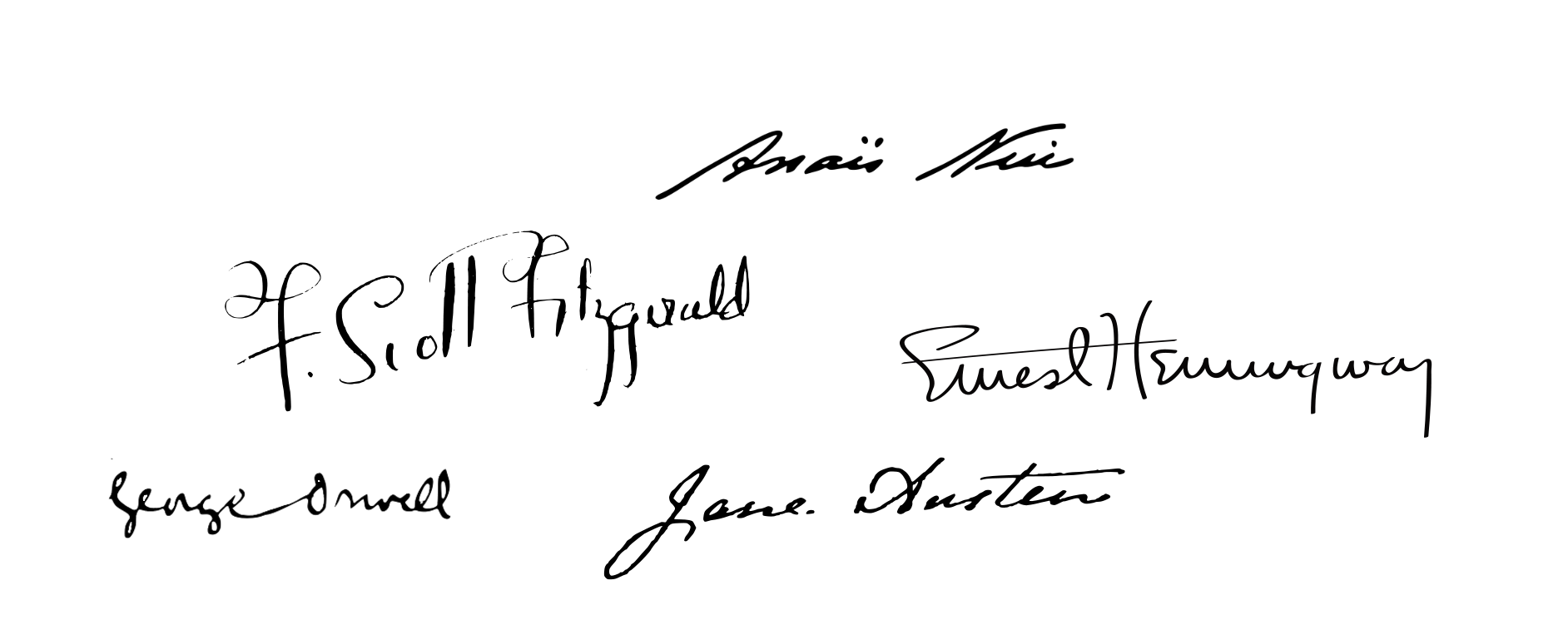 A photo displaying signatures of famous writers