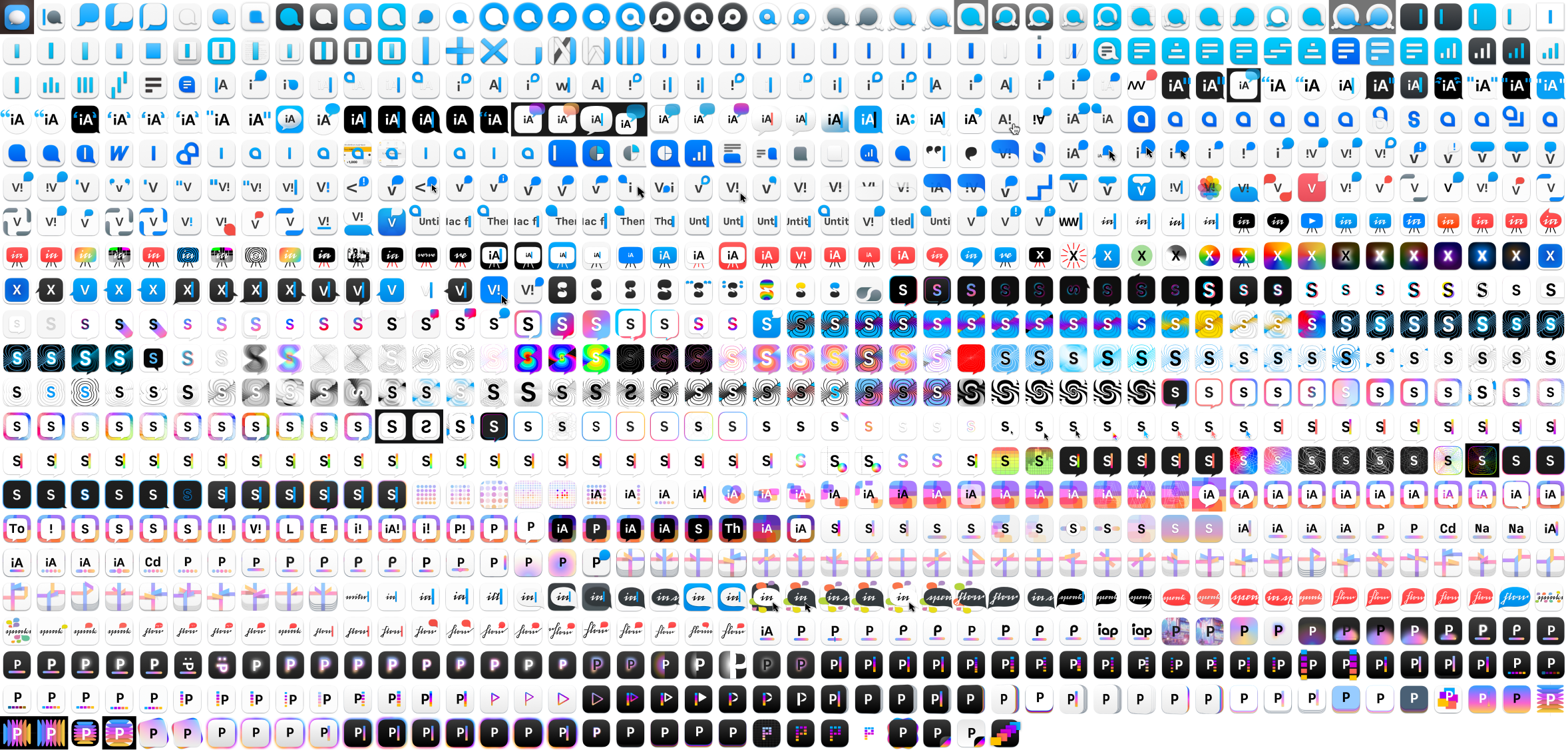 image of the hundreds of iterations on the iA Writer and Presenter icons