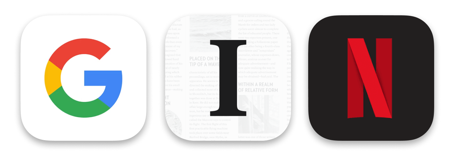Google, Instapaper and Netflix's capital letter icons