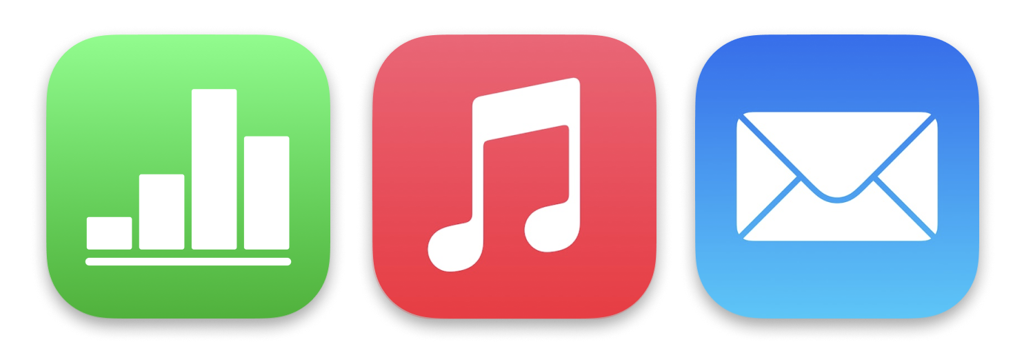 3 generic Apple icons: Numbers, Music, and Mail