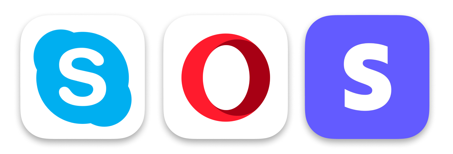 Skype, Opera and Stripe's capital letter icons