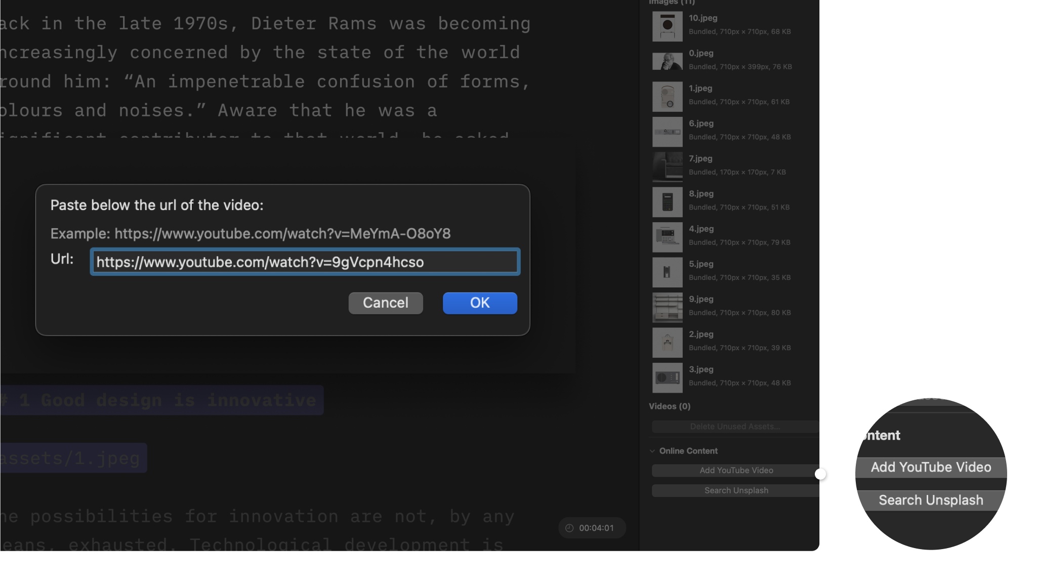 Screenshot of Adding a YouTube video in Presenter.