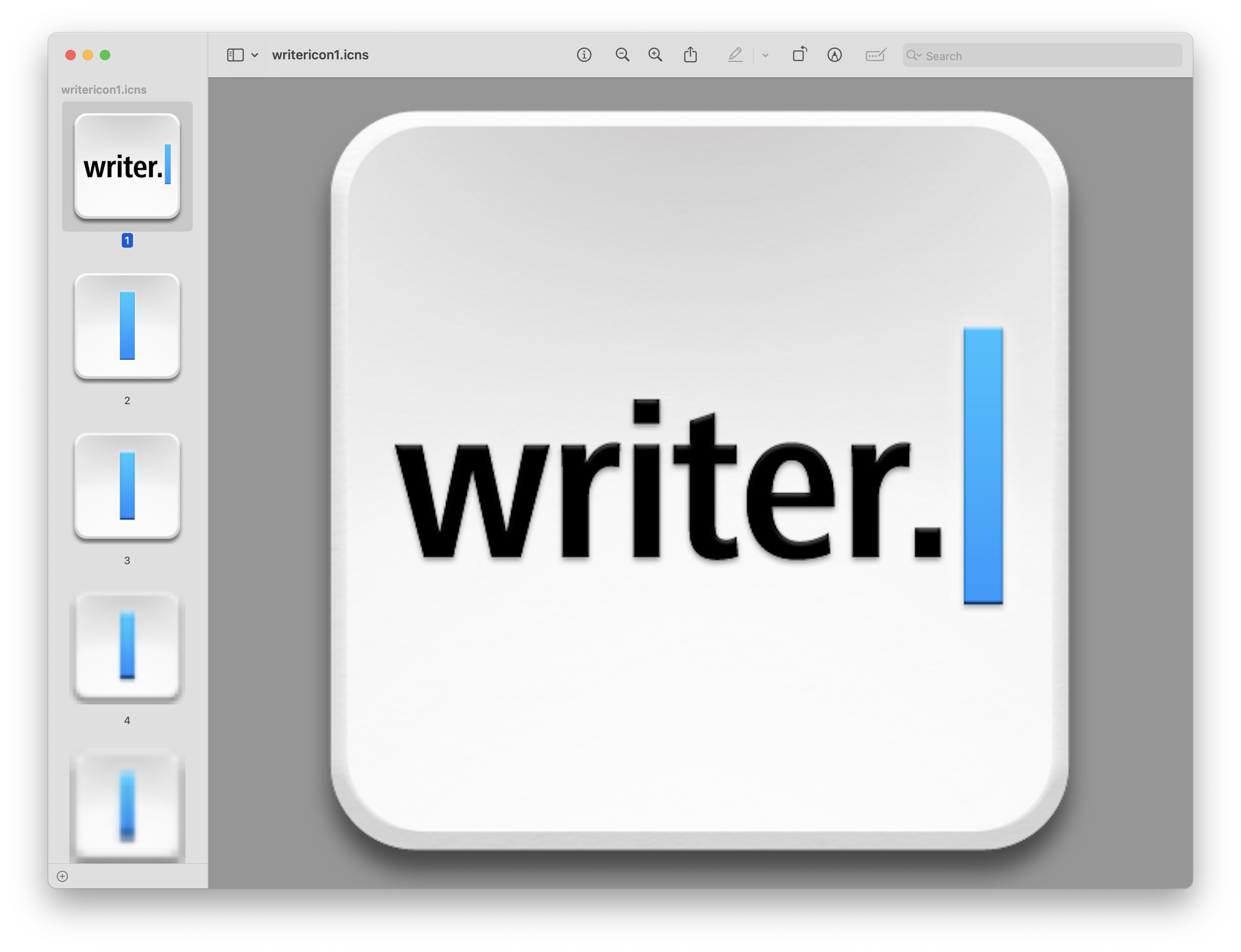 iA Writer's first icon shown in multiple resolutions