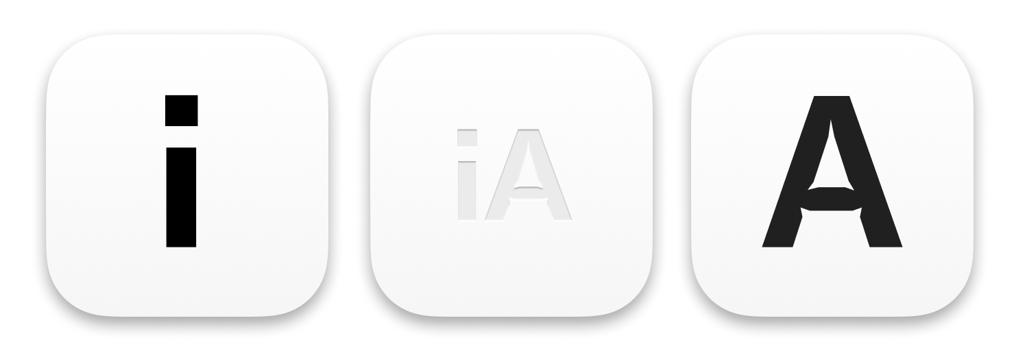 3 iA icons splitting the i and and A: "i", "iA", and "A" 