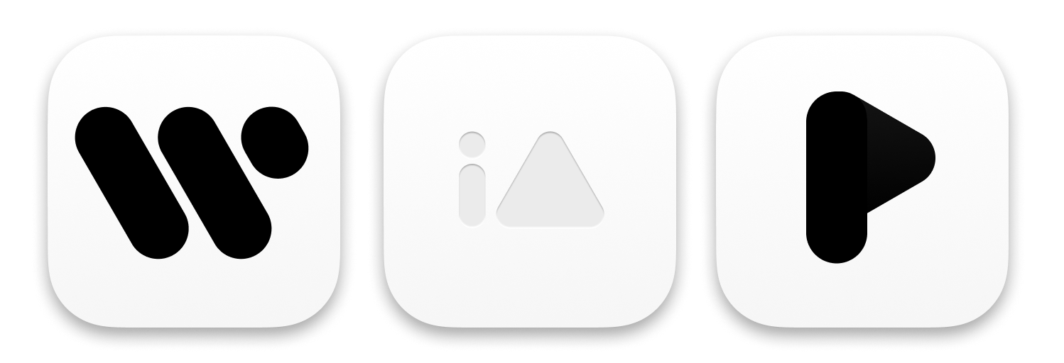 3 iA icons with "W" for Writer and "P" for Presenter