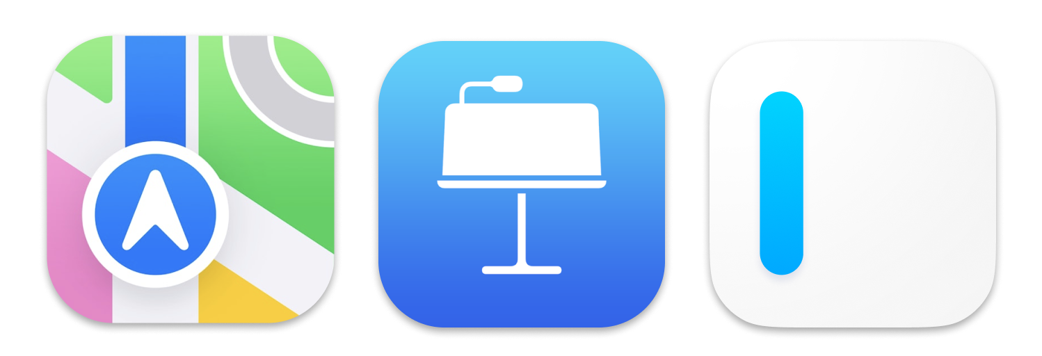 3 iOS icons:  Apple Maps, Keynote and iA Writer