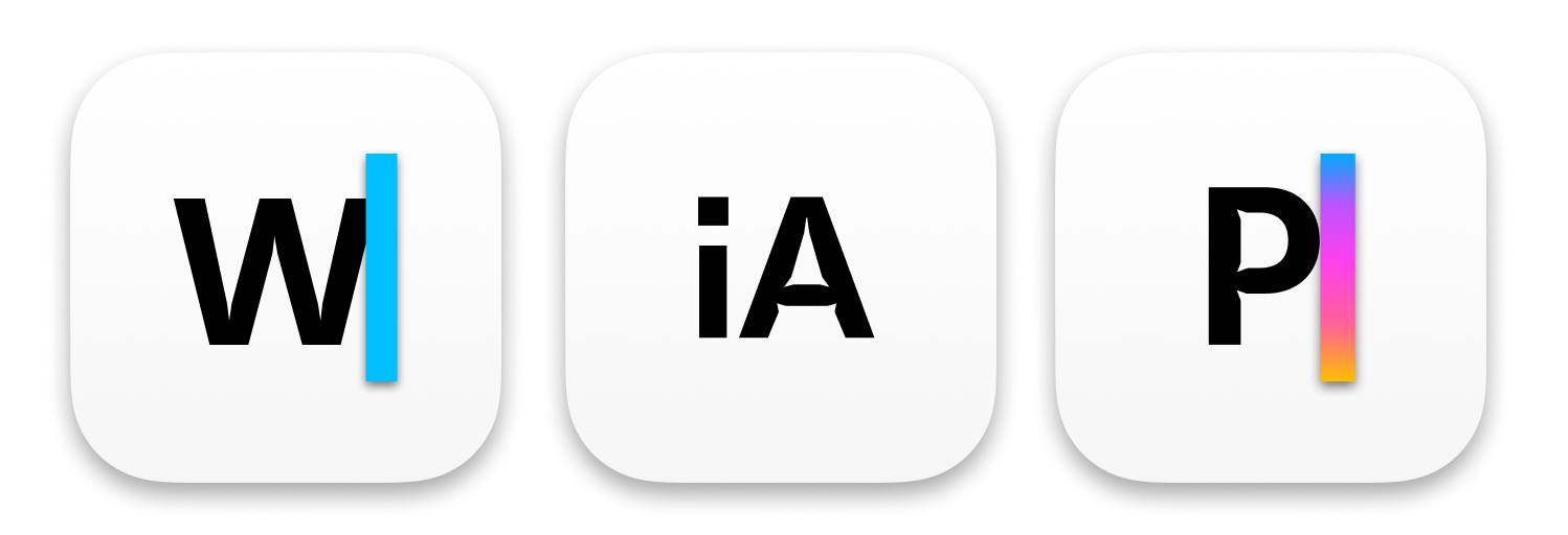 test icons for iA Writer (W|) and iA Presenter (P|)