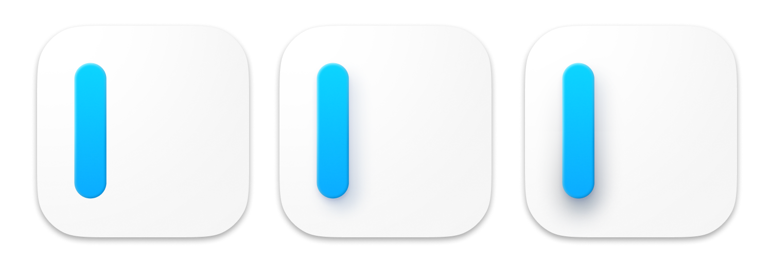 3 versions of iA Writer caret icon with varying levels of caret shadow