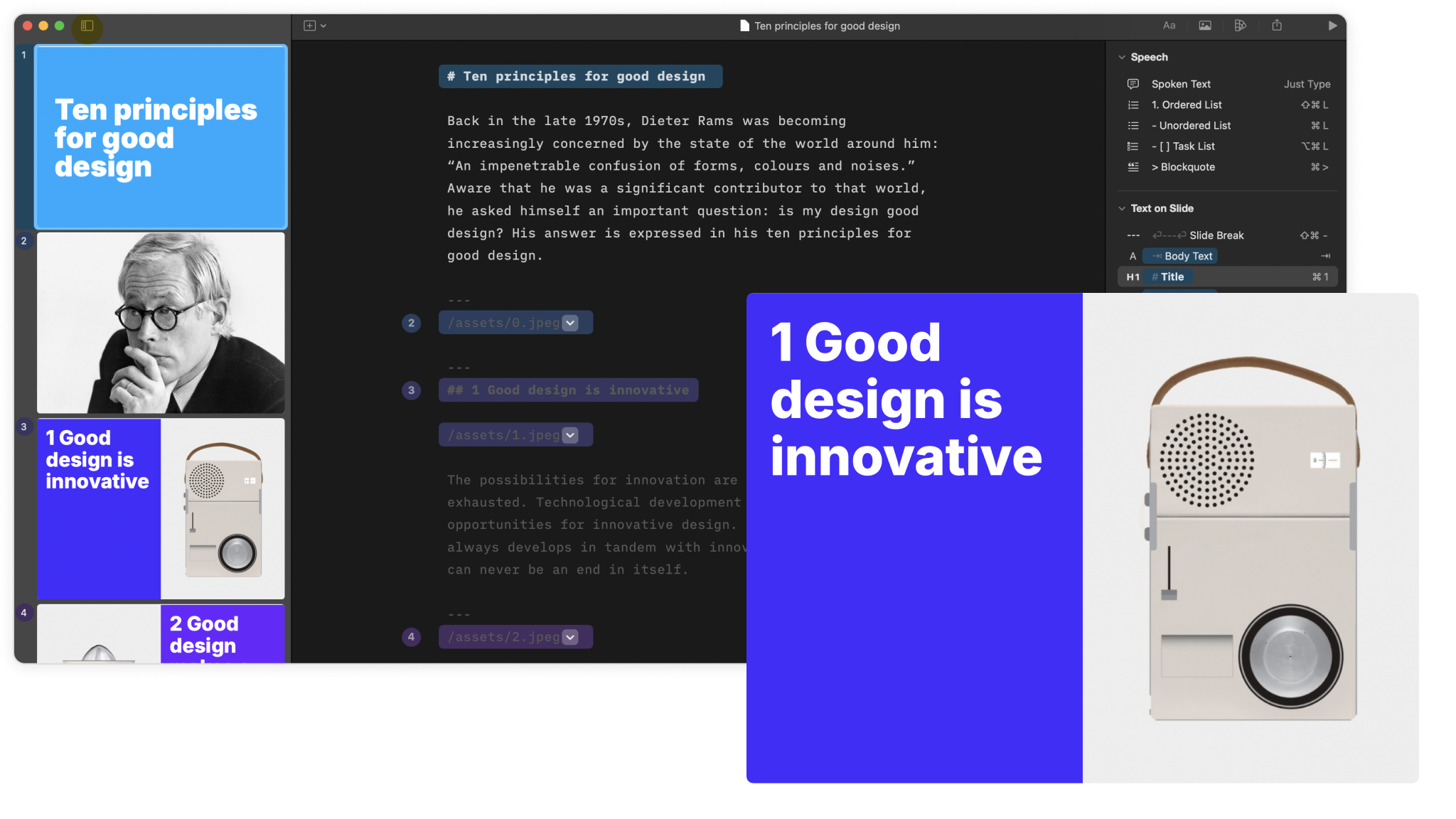 The Editor in the background and a thumbnail preview window in the foreground.