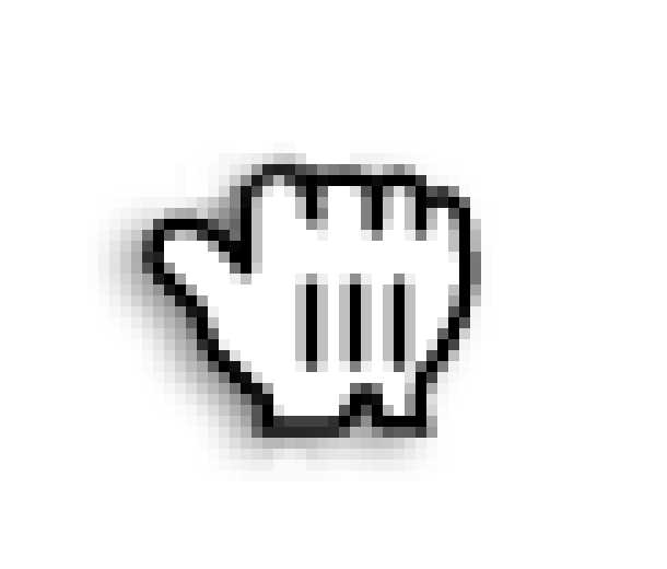 Black and white picture of a gloved hand with the thumb extended