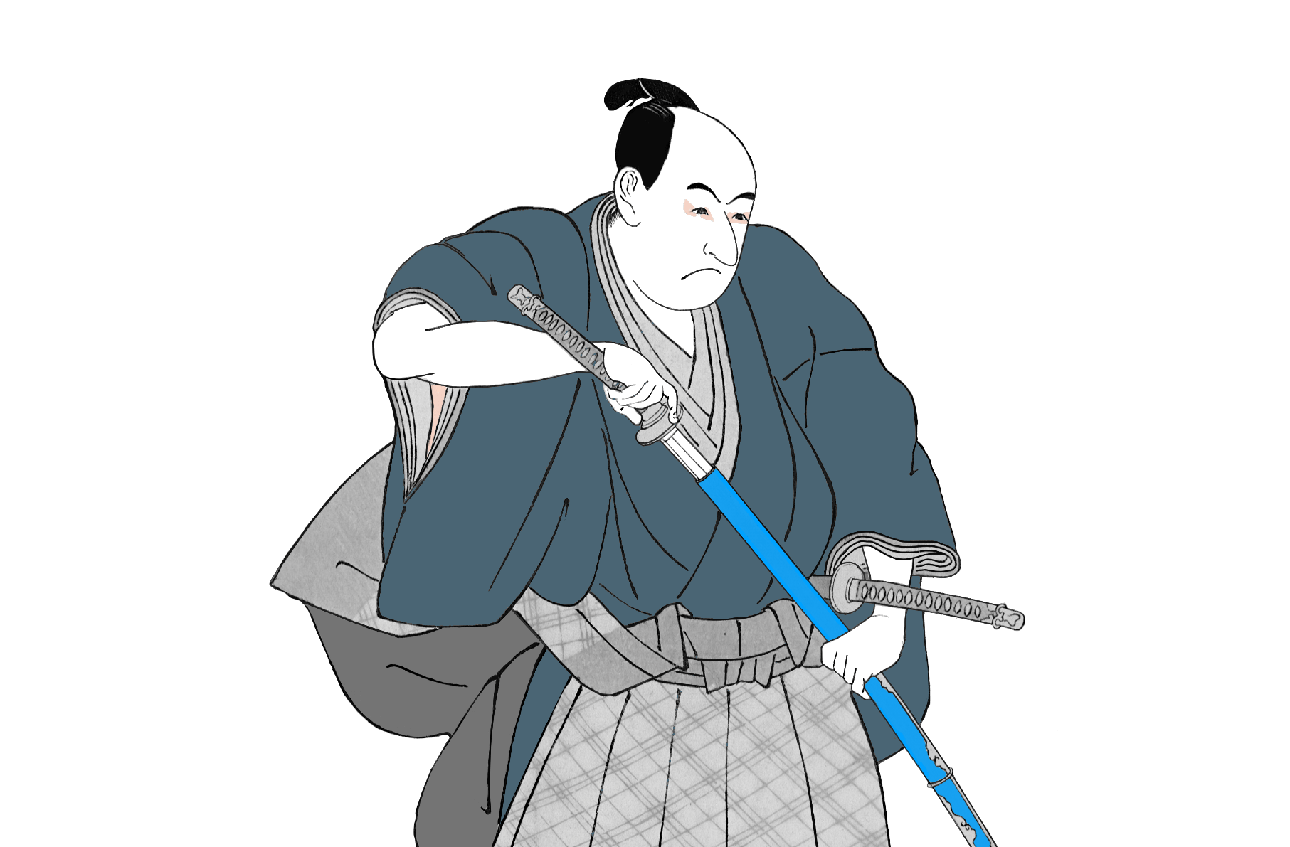 Japanese sword master with blue iA Writer sword