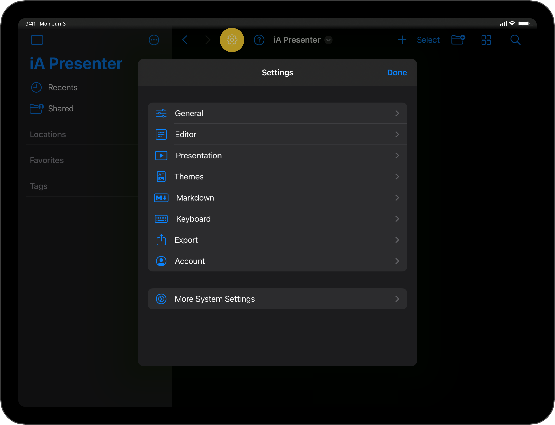 Settings iPad - iA