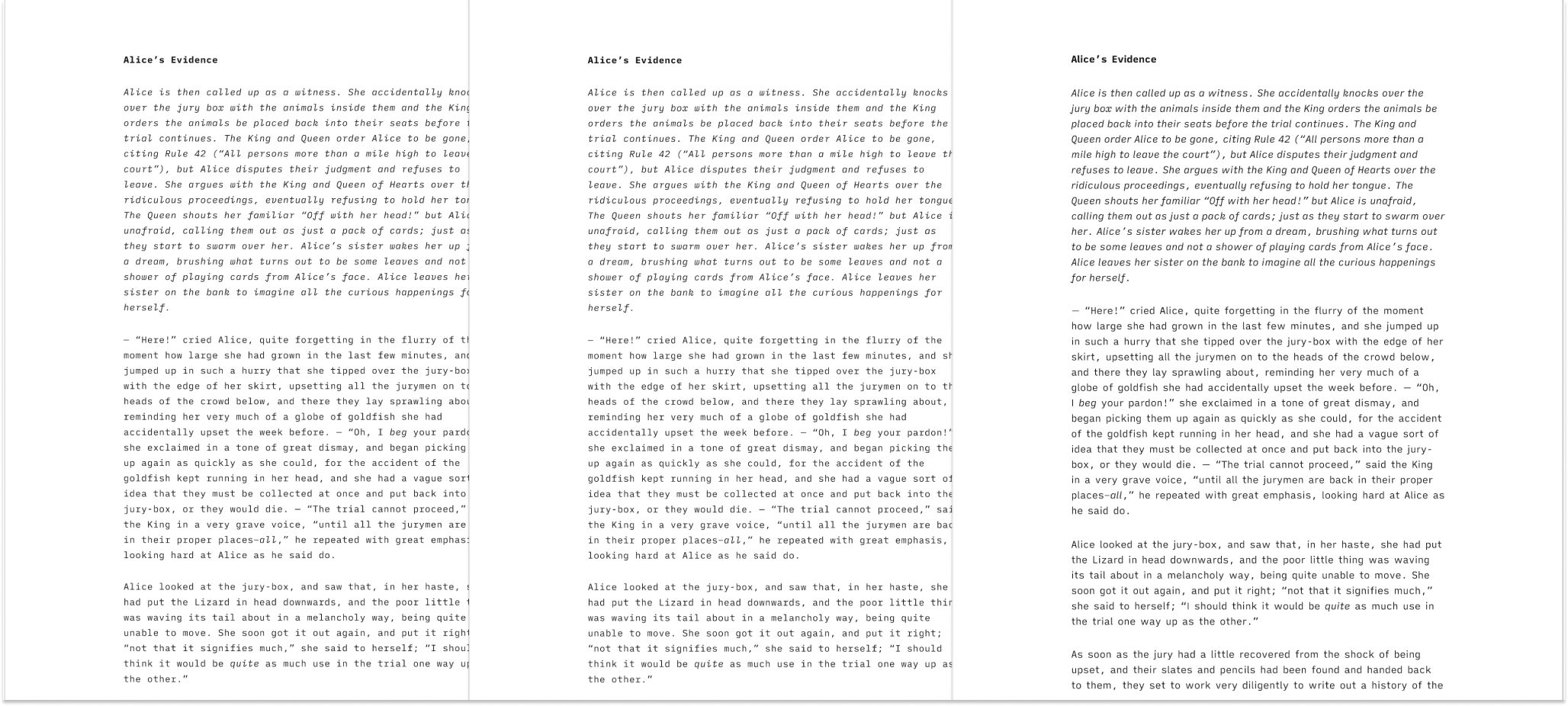 A screenshot of side-by-side Preview with the Mono, Duo and Quattro templates.