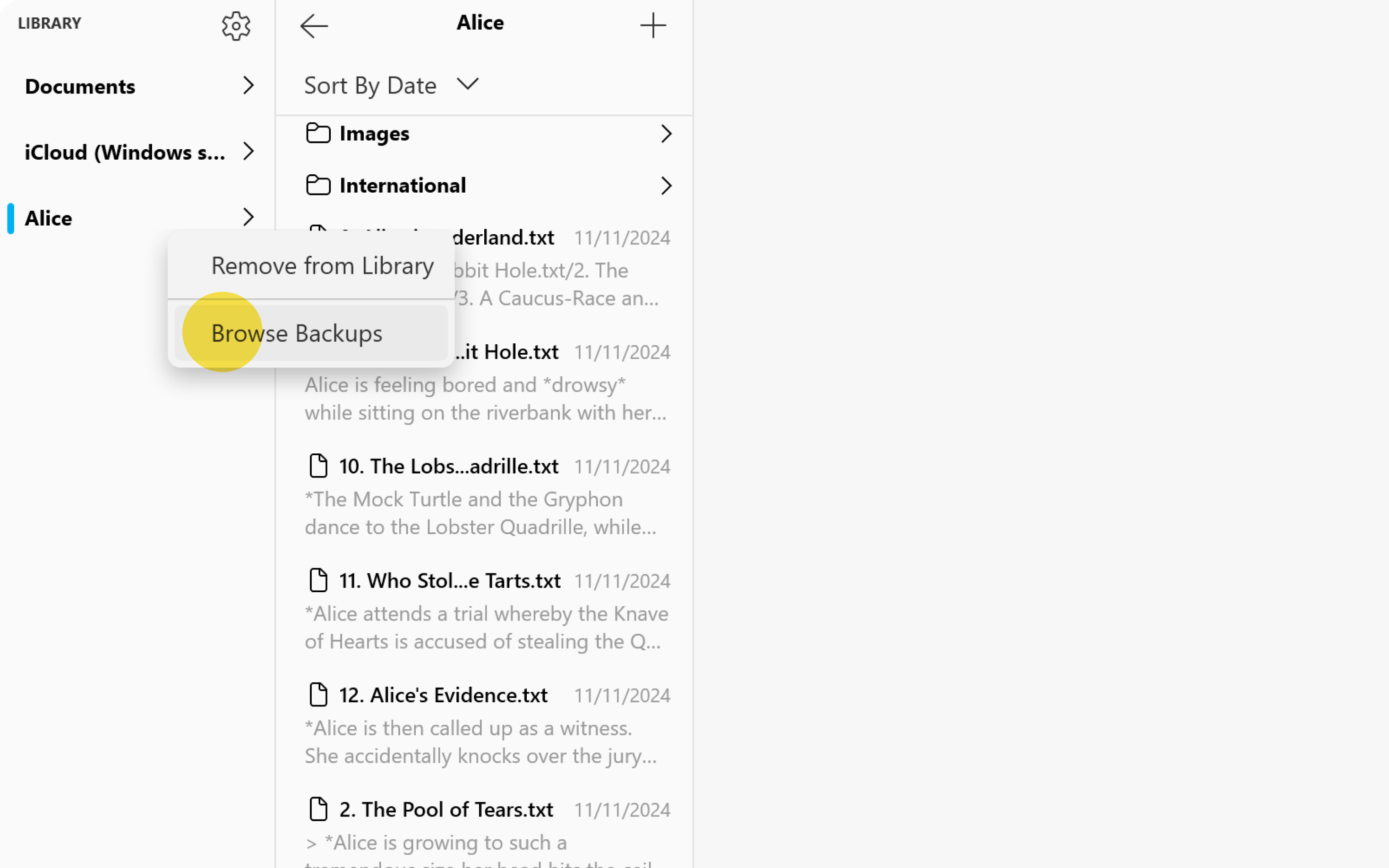iA Writer for Windows folder browse backups