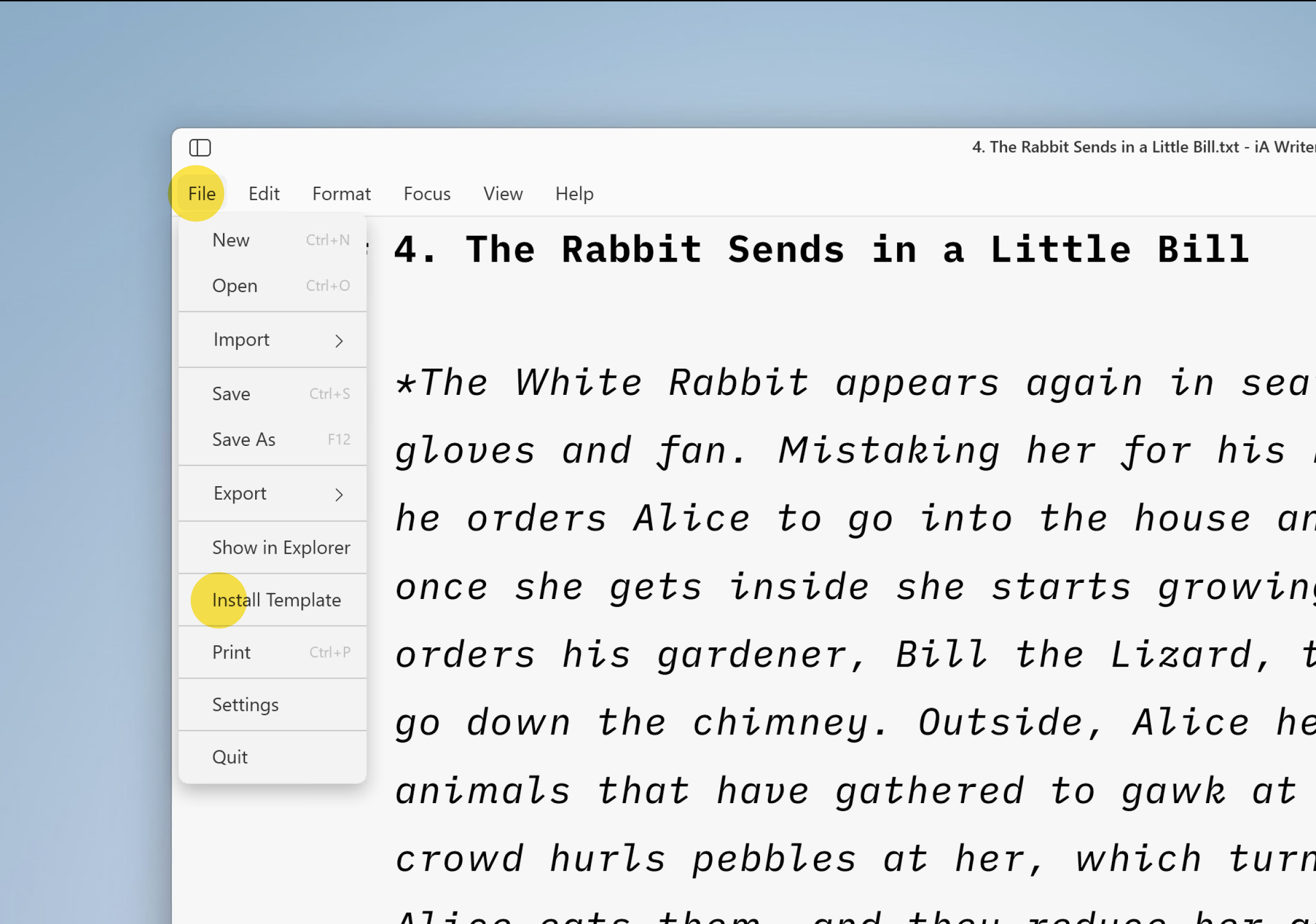 A screenshot of the File menu with 