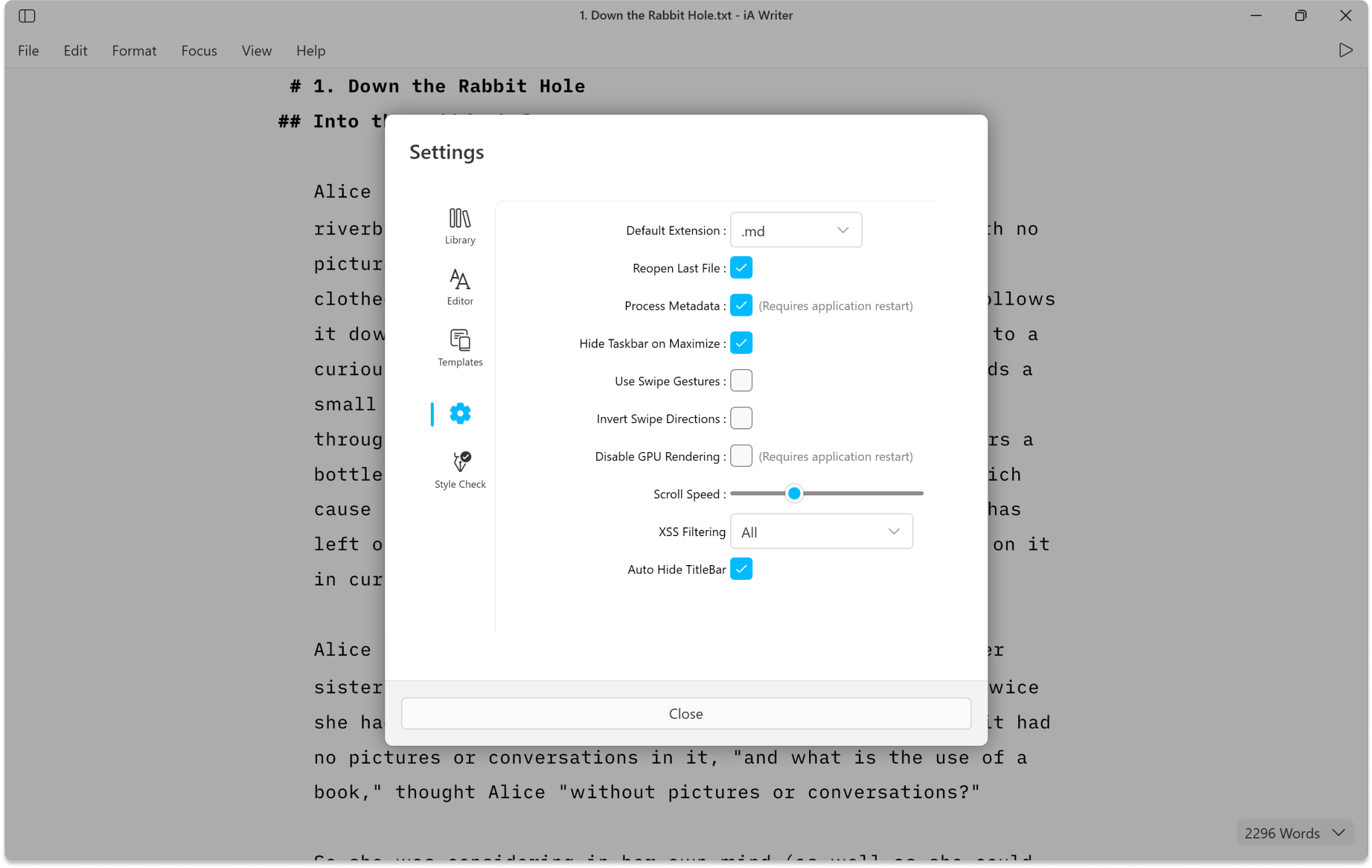 The Advanced Settings submenu.