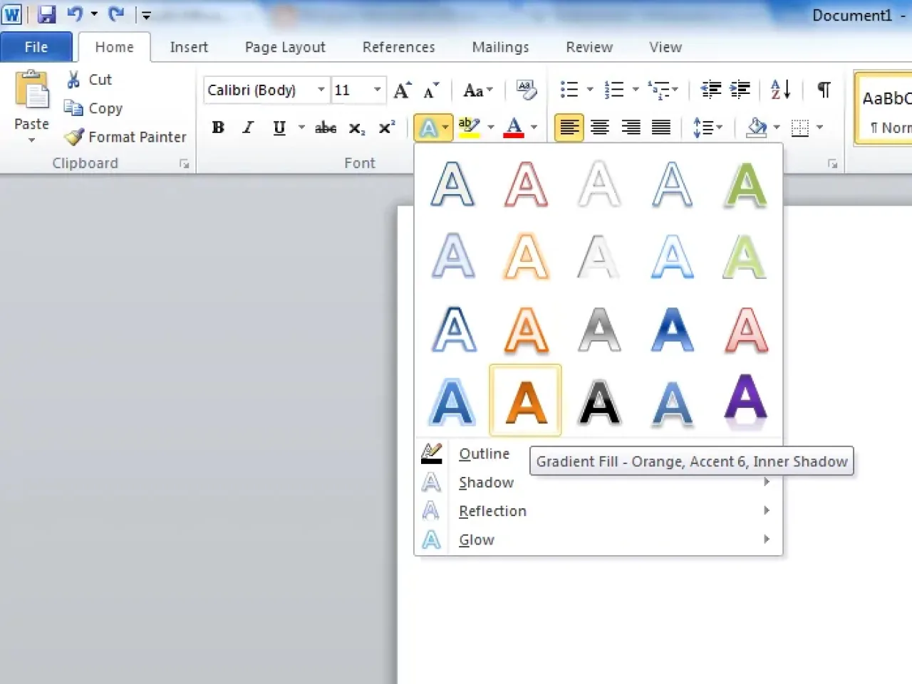MS Word for Windows 2010 screen
