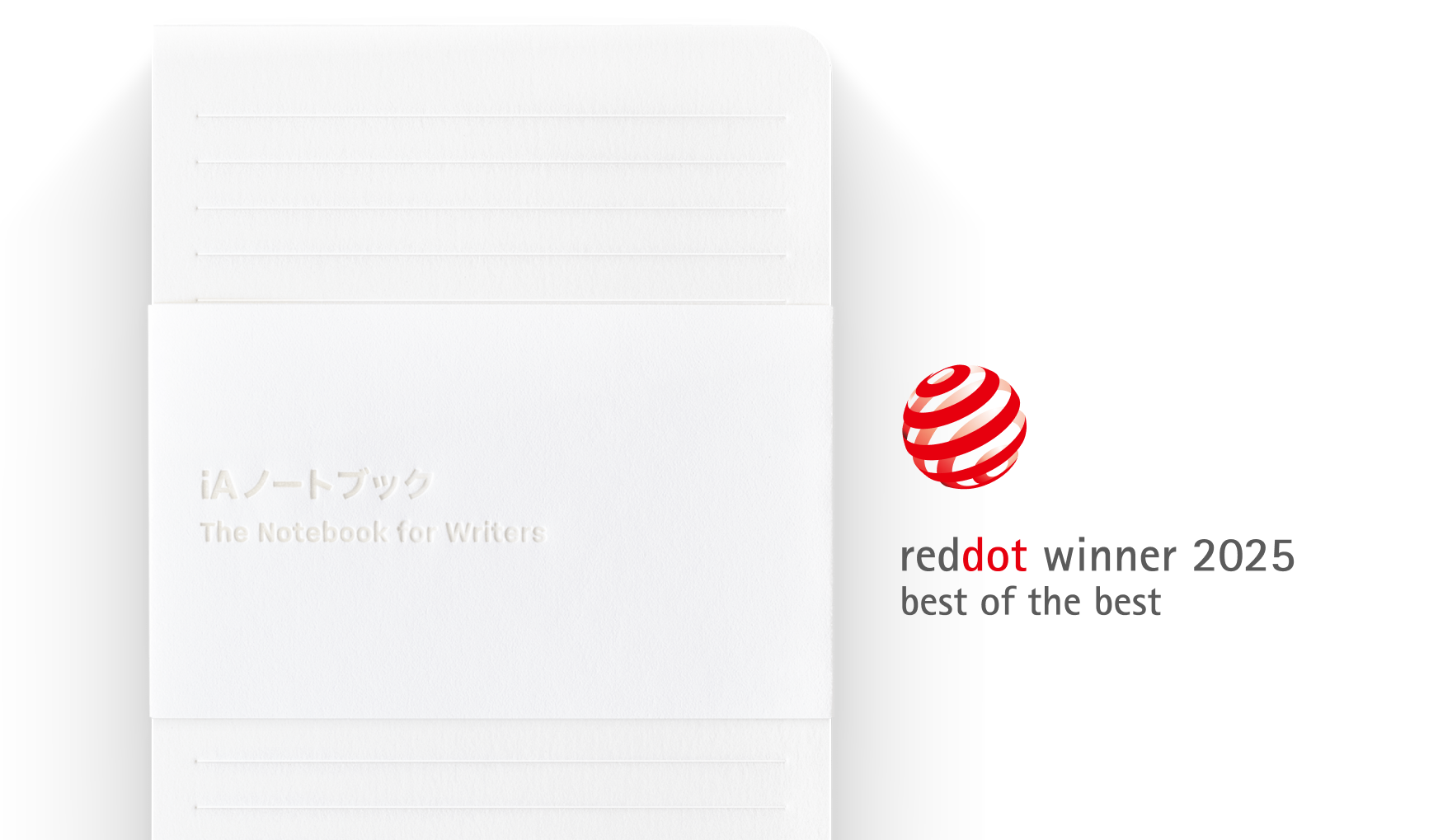 iA Notebook beside the Red Dot winner 2025 best of the best logo