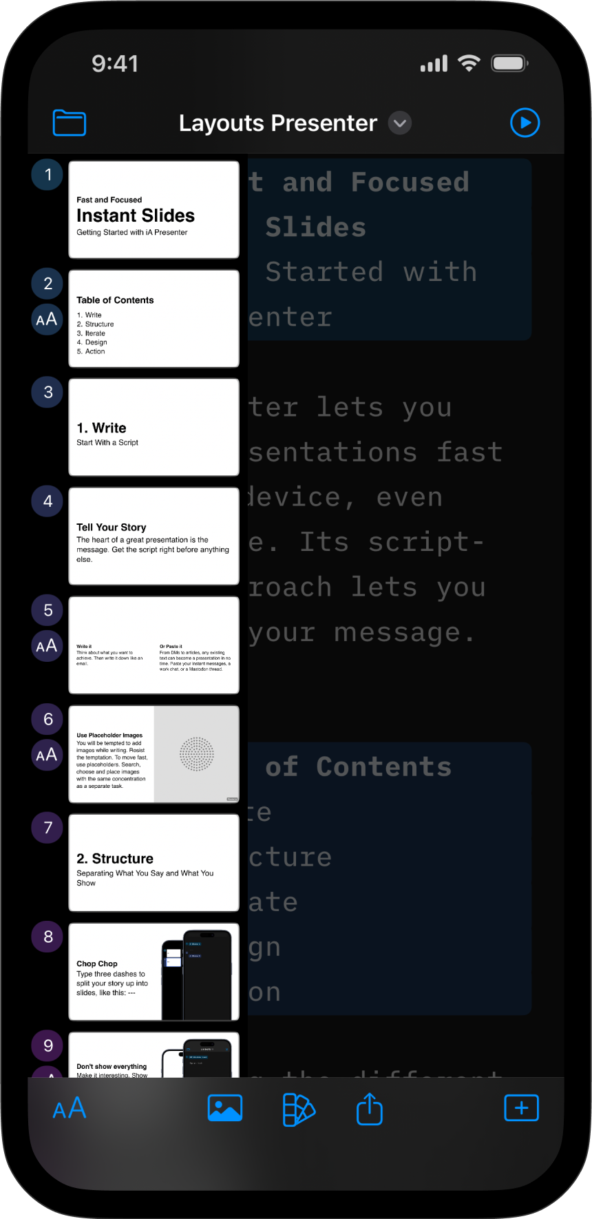 The Thumbnails preview in the Editor.