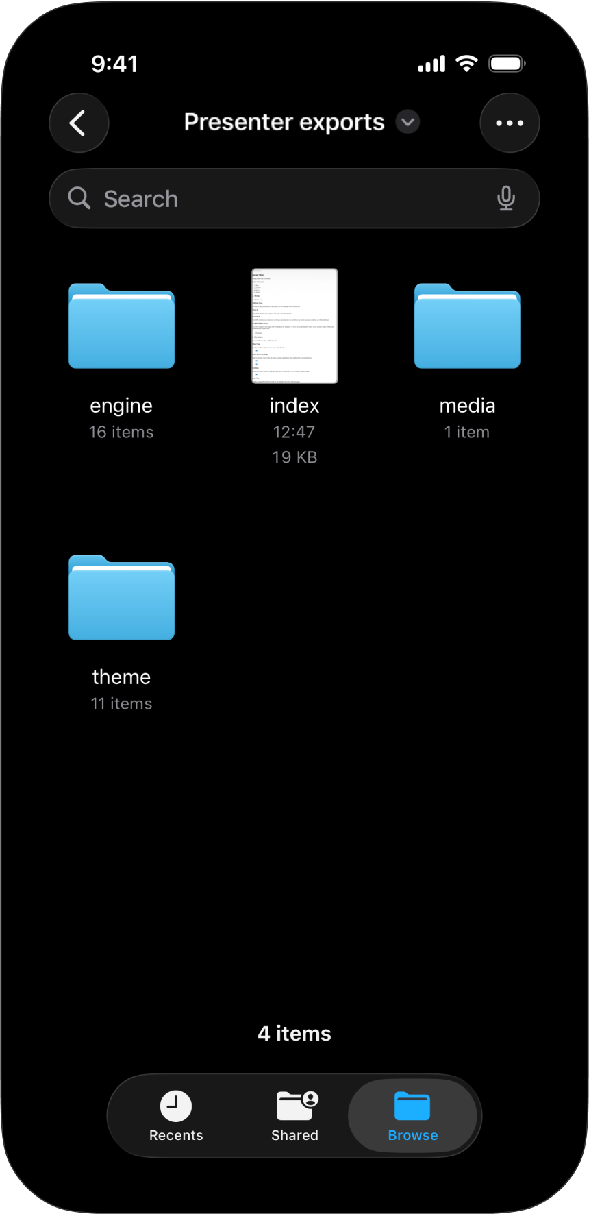 How the HTML export renders in iOS Files.