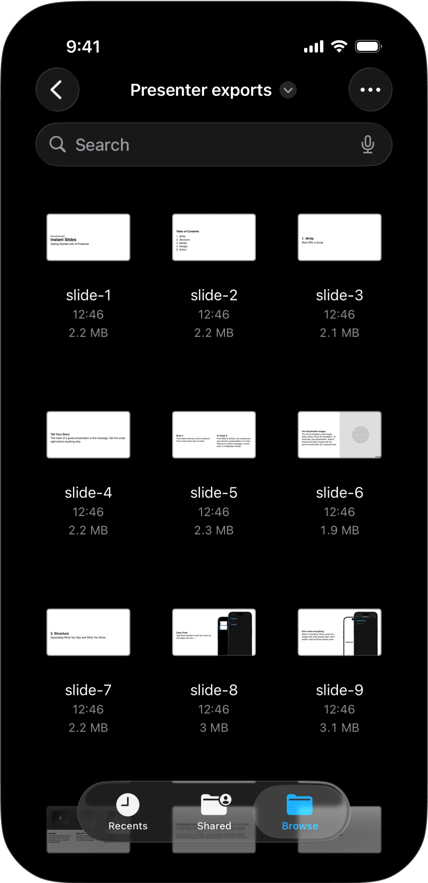 How the Images export renders in iOS Files.